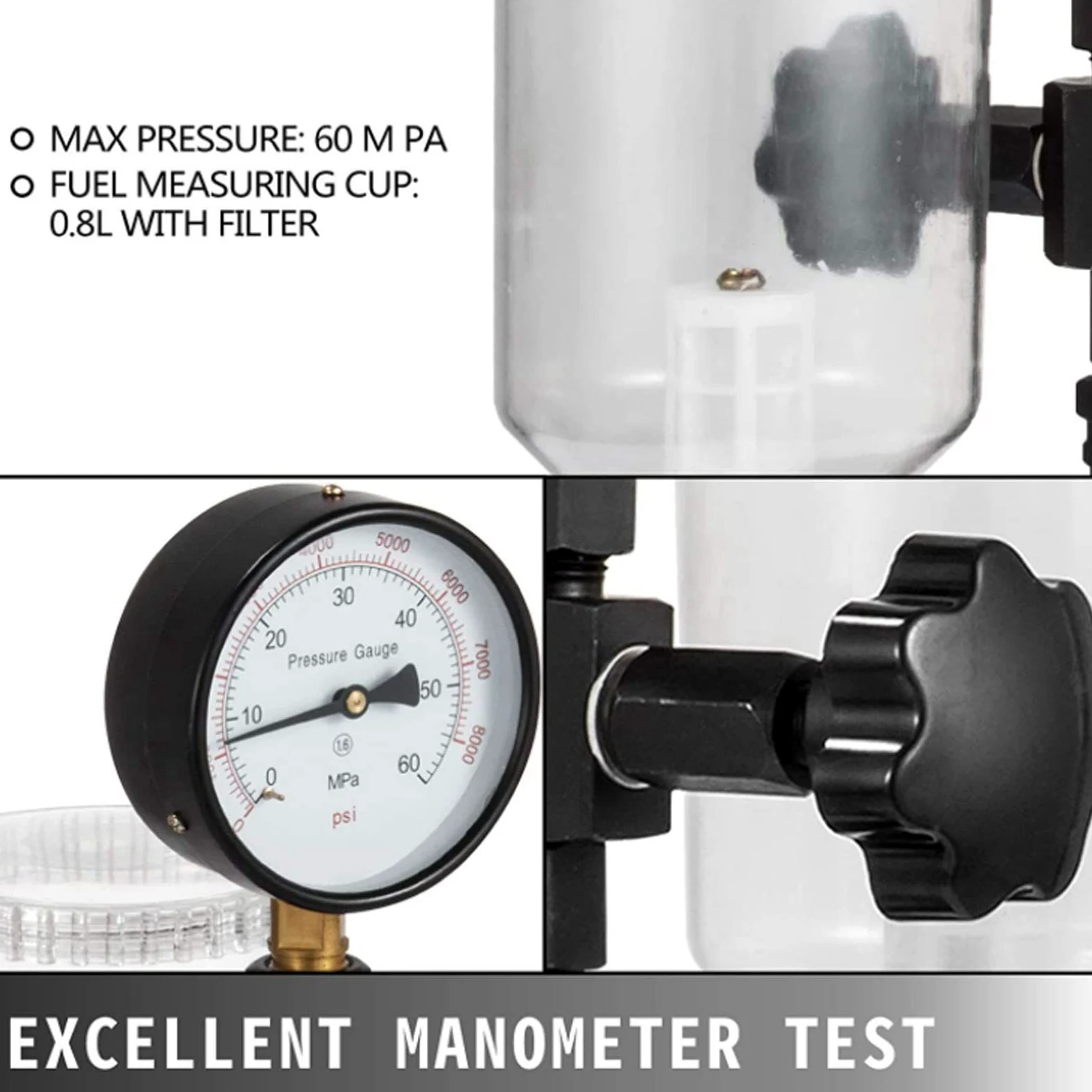 Acouto Probador de Boquilla de Inyector de 400Bar 8000PSI para Automóviles y Tractores de Servicio con Indicador de Escala Probador de Inyector de Diésel de Diésel Validador de Boquilla de de