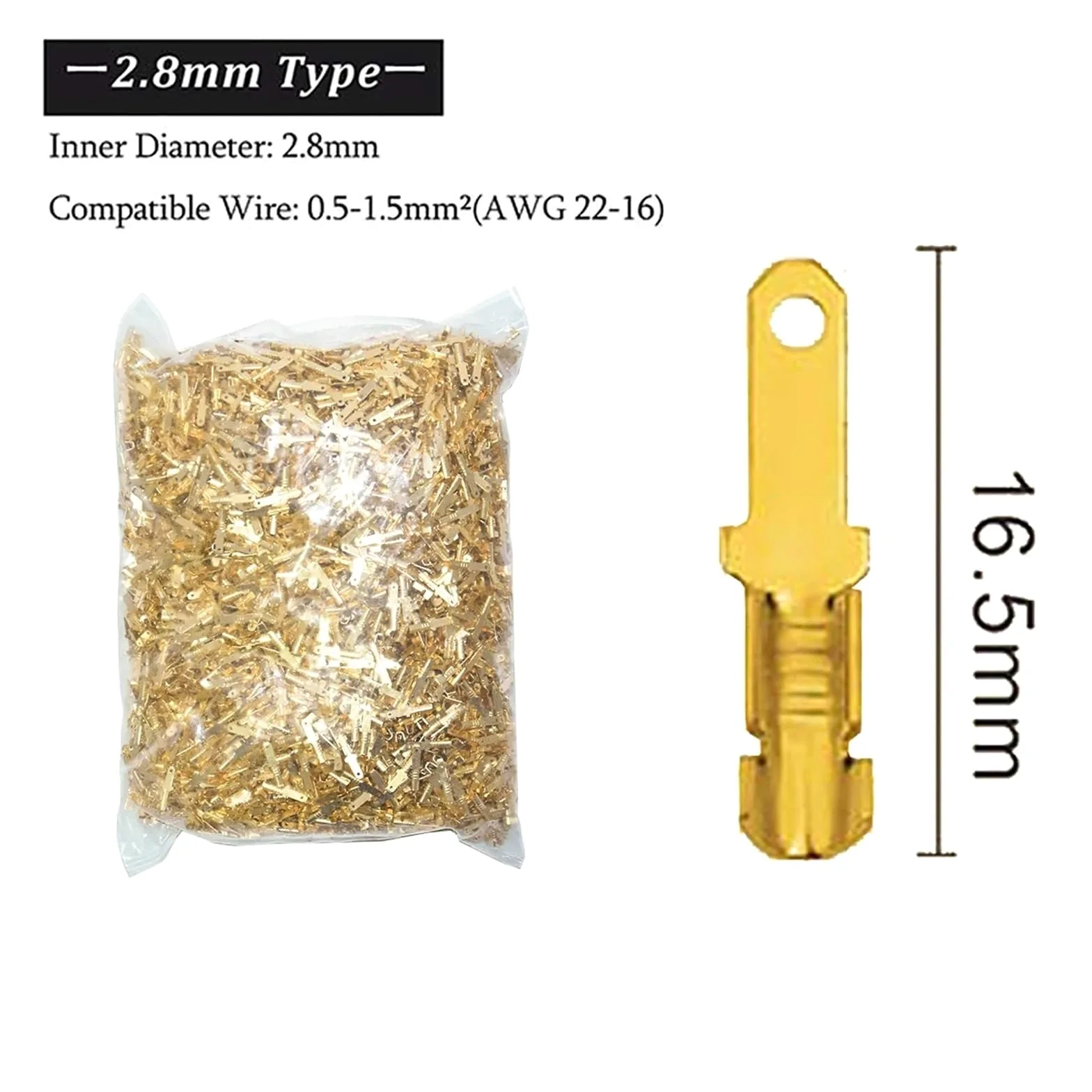 2000 Uds Lote 2,8/4,8/6,3mm Conector de Terminal engarzado Hembra y Macho Conectores Cable eléctrico Altavoz Coche latón Dorado(2.8 Male)