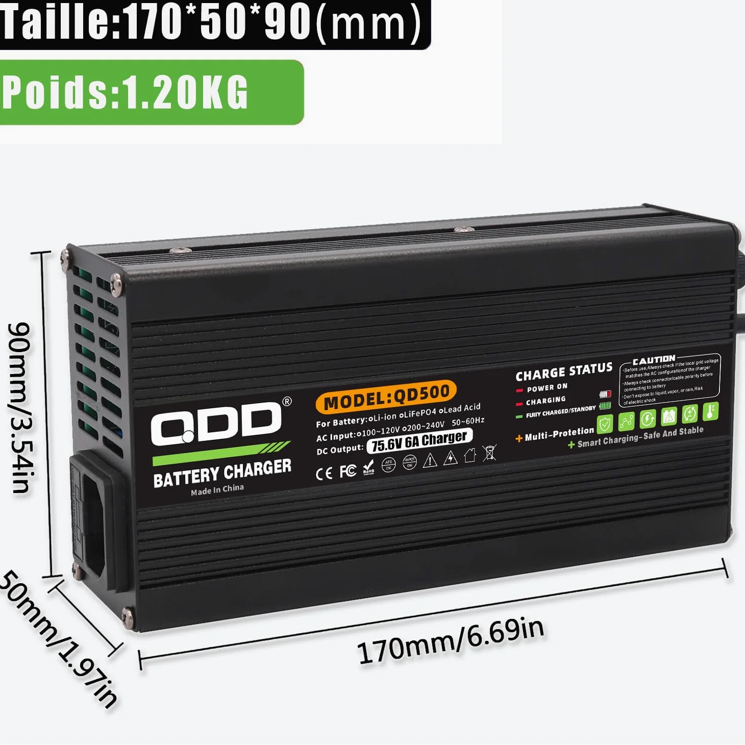QDD Cargador de batería de iones de litio de 75,6 V, 6 A, salida XT60, conector XT60, se utiliza para batería de iones de litio 18S 66,6 V