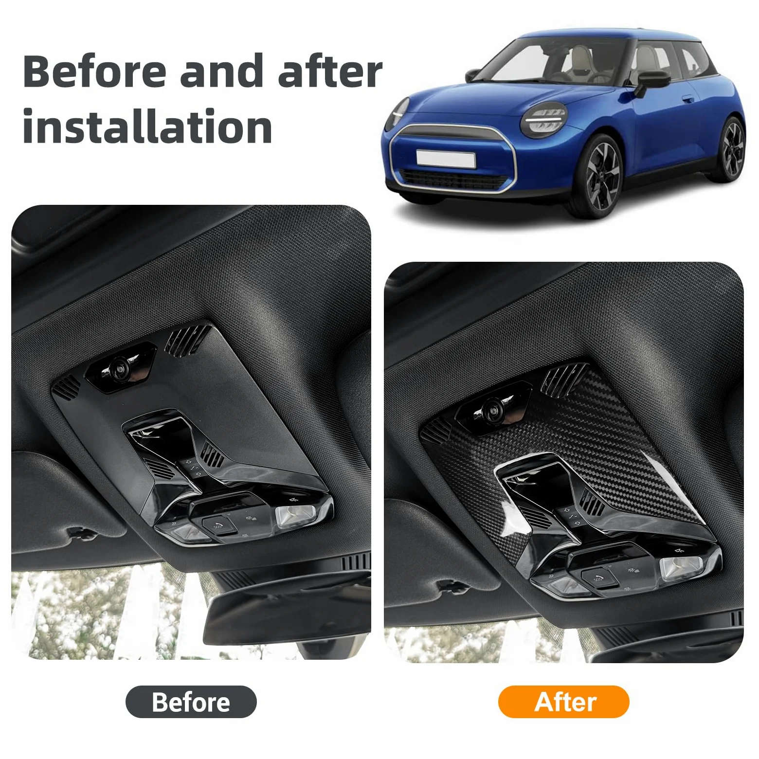 KUNGKIC Para 2025 2024 Mini Cooper F65 F66 U25 Accesorios Fibra de carbono duro Coche Delantero Luz de lectura Marco Interior Piezas de automóvil Regalo