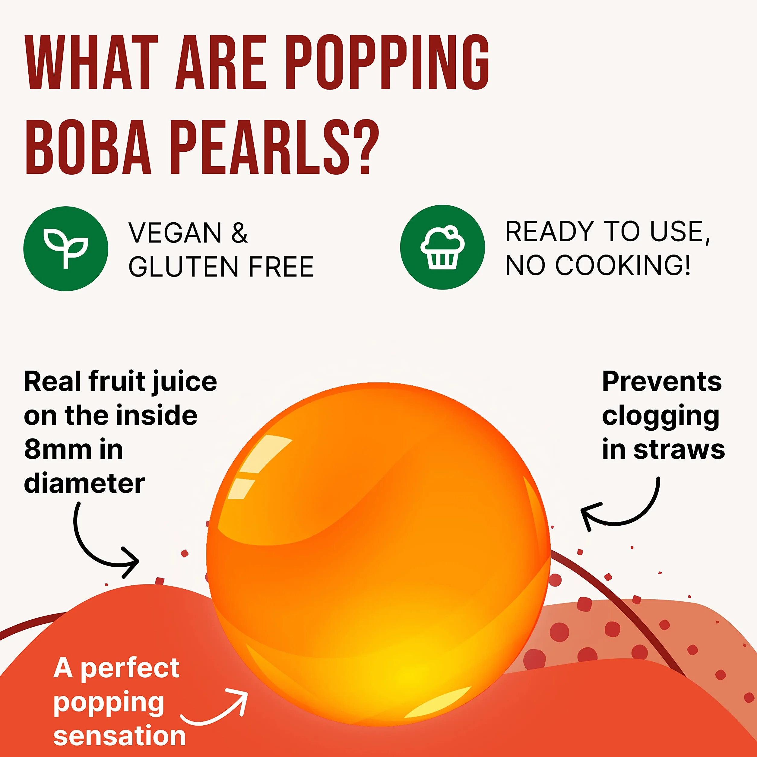 INSPIRE FOOD Set de Perlas de Bubble Tea - Mango Popping Boba 450g, Jarabe de Fresa 300ml, 2 Sorbetes