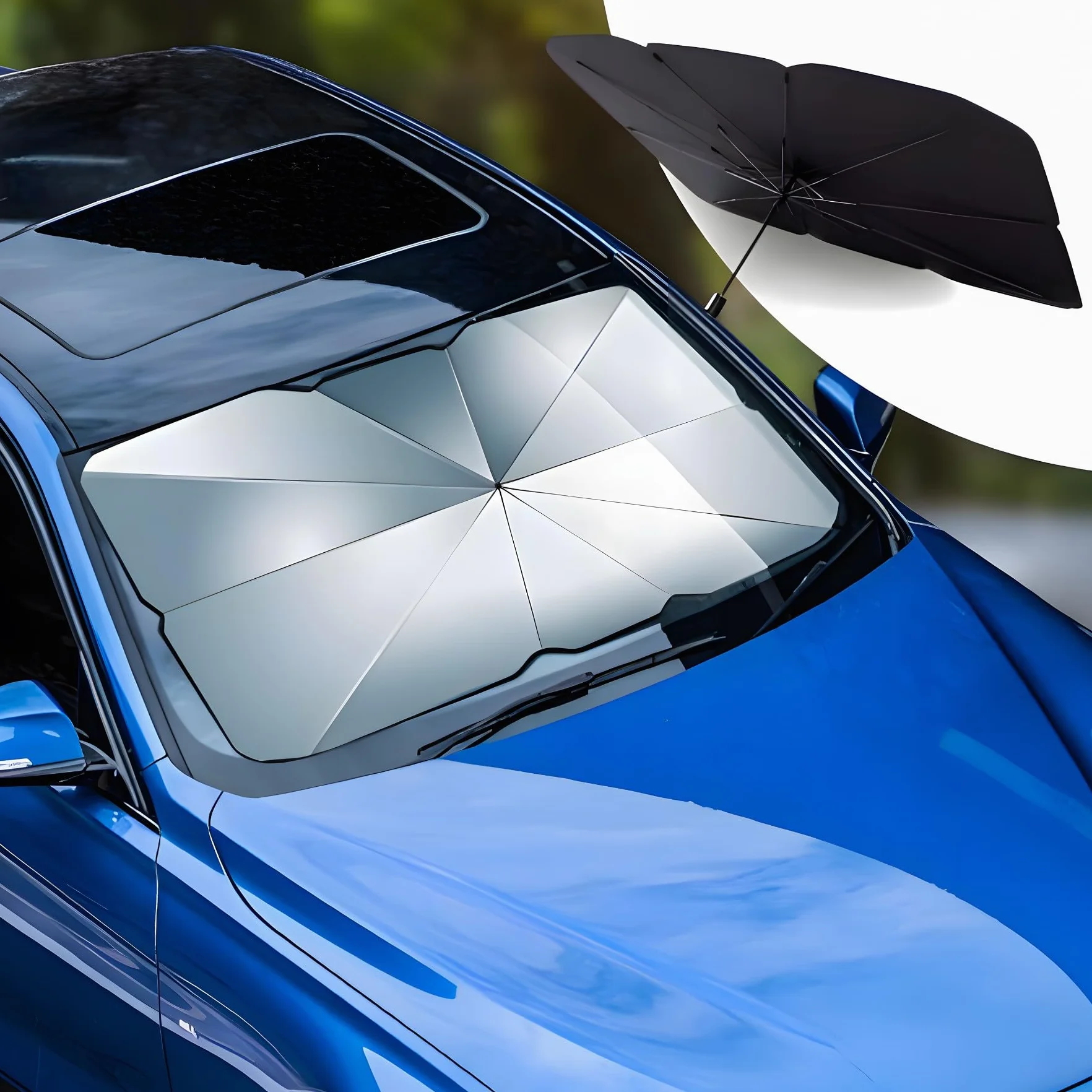 Retoo Parasol Coche 123x65 Cm, Parasol Plegable para Parabrisas, Protección Solar UV, Mango Flexible, Sombrilla Coche Delantera Universal para Interior