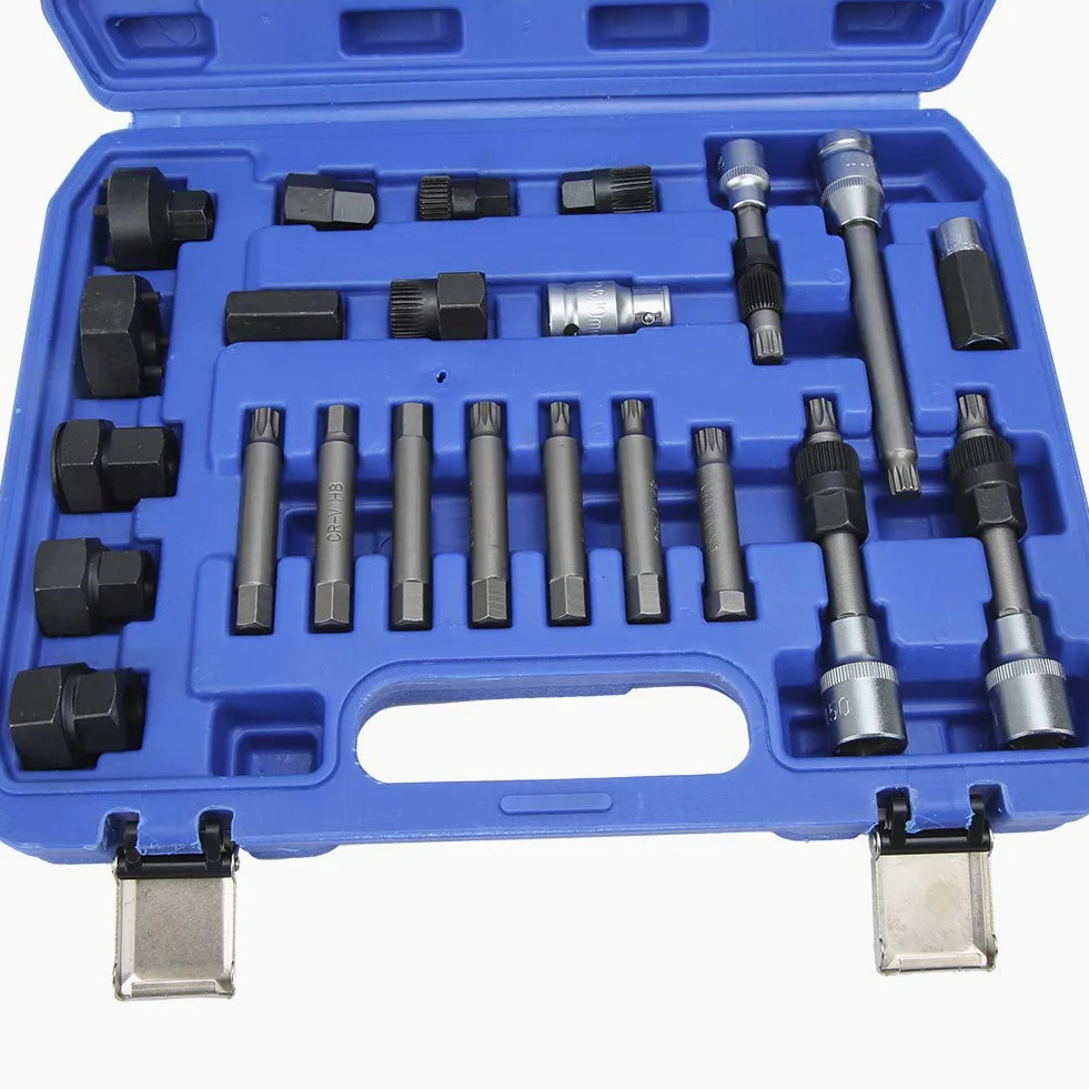 Kit de extractor e instalador de polea, 24 piezas/juego Kit de extractor de polea de alternador Herramienta de desmontaje y desmontaje Reparación de coche