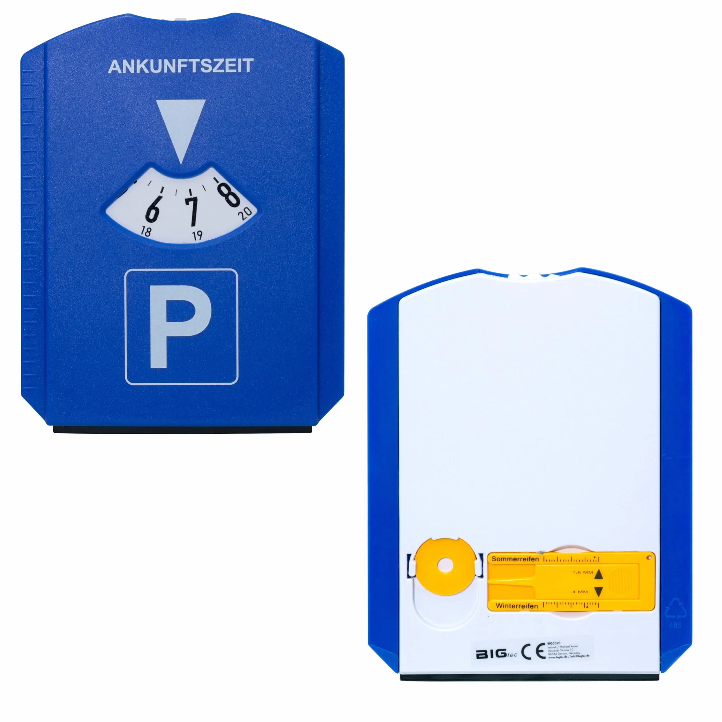 BIGtec Disco de Aparcamiento para Auto con rasqueta de Hielo, raspador de Escritura, medidor de Perfil de neumático, ficha para el Carro de la Compra, Goma, ficha para el Carro de la Compra, rasqueta