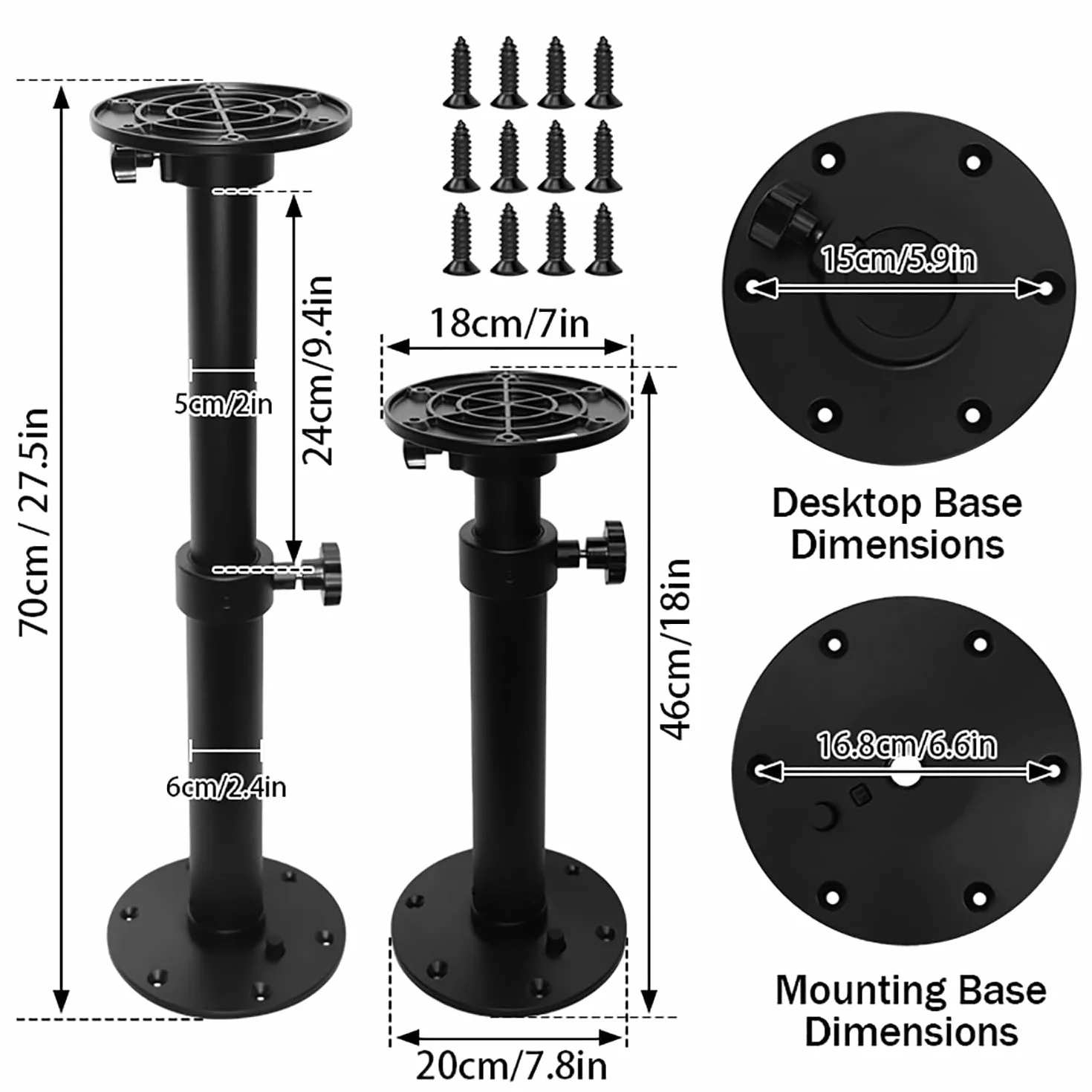 Patas de Mesa para Autocaravanas,Altura Regulable 46-70 cm,Pata de Mesa RV Desmontable para Autocaravana,Barco,Yate,Camper,Negro