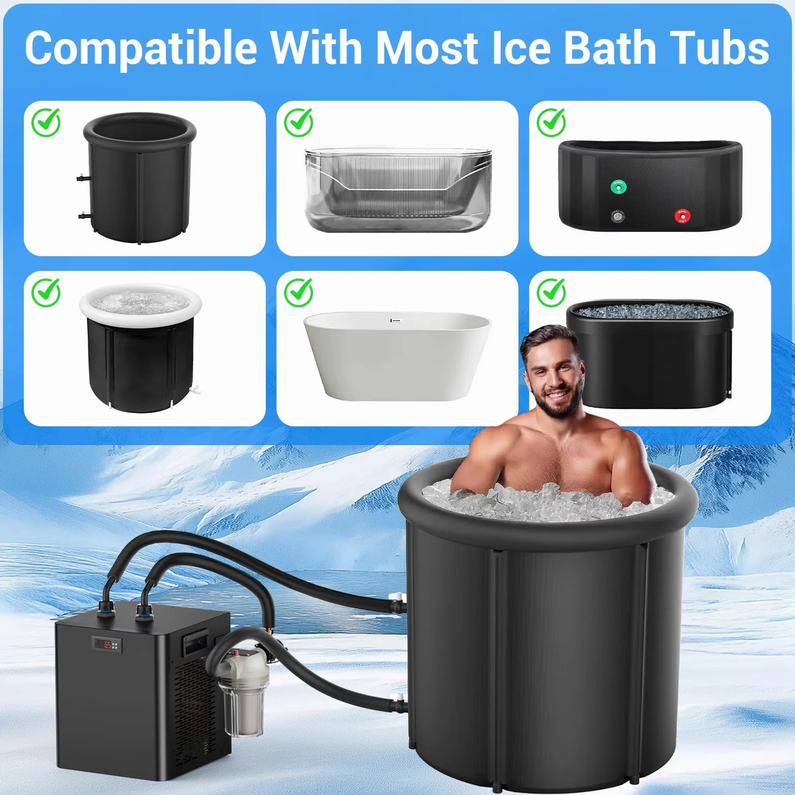 Enfriador de baño frío con filtro y bomba, sistema de refrigeración de temperatura constante de 79 galones, 5-40 ℃, pantalla LED para bañeras y uso universal