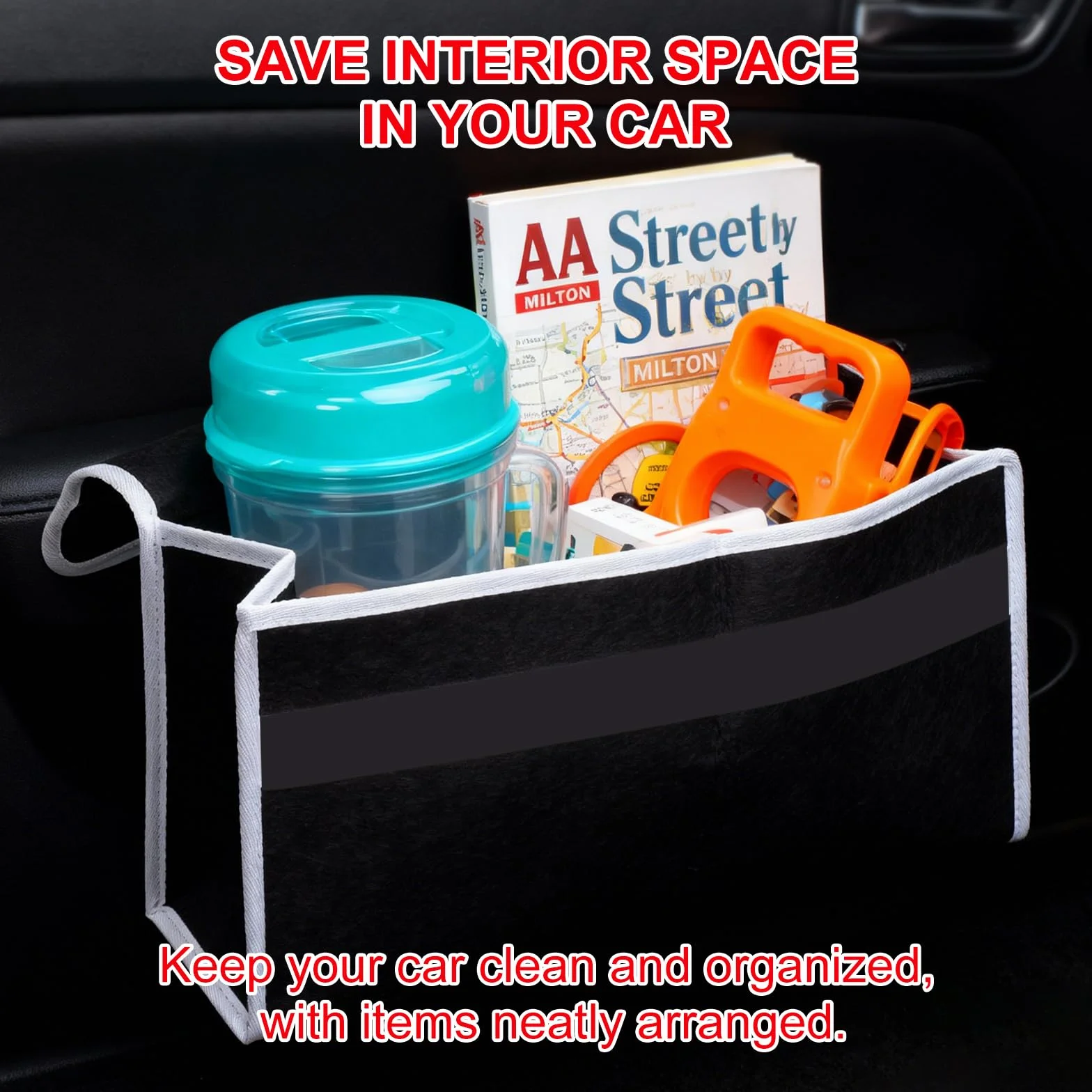 Organizador Maletero Coche Plegable Antideslizante Fieltro Grueso, Bolsa Multiuso Universal para Coche, Contenedor Salvaespacio Base Doble Estable, Material Ecológico sin Olor, 50×24×15 cm