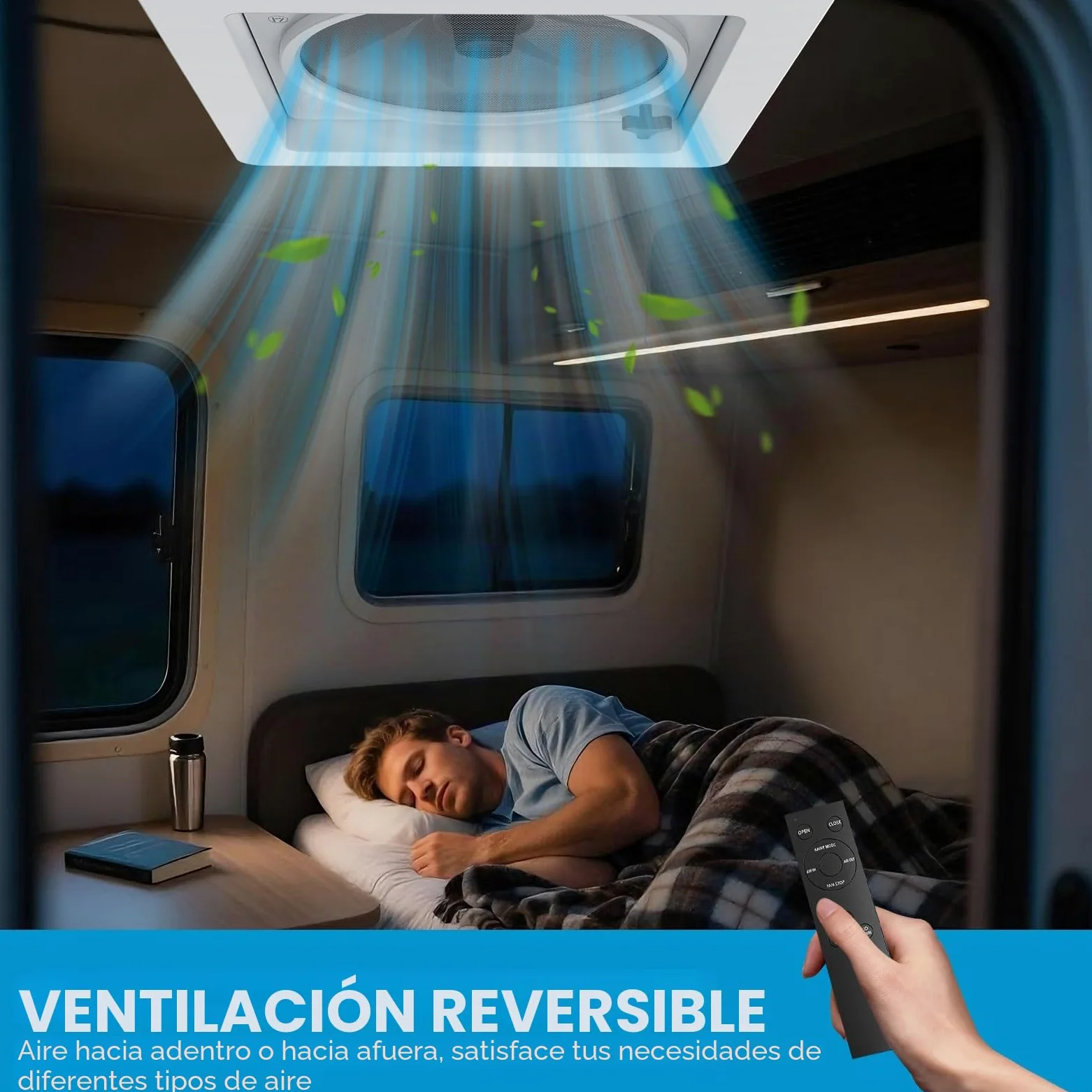 2012 Ventilador de ventilación de techo para caravanas, Nivel de ruido ultrabajo de escape reversible con sensor de lluvia, ventilador permanente de nivel automático para autocaravana camper