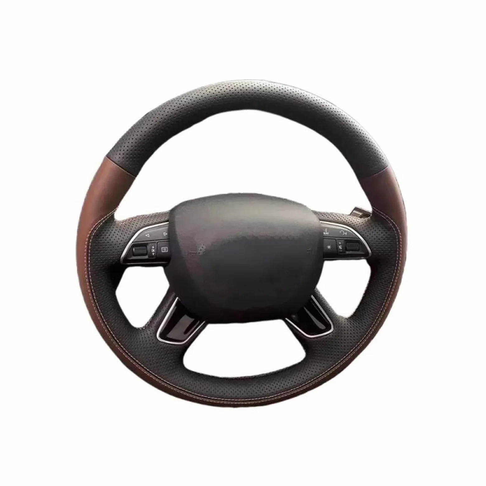 Fundas para Volante Coche para A3 A4 2013-2018 A6 2005-2018 Q3 2012-2018 Q5 Q7 2013-2018 Funda de Volante de Coche de Cuero marrón Negro Cosida a Mano(Negro)