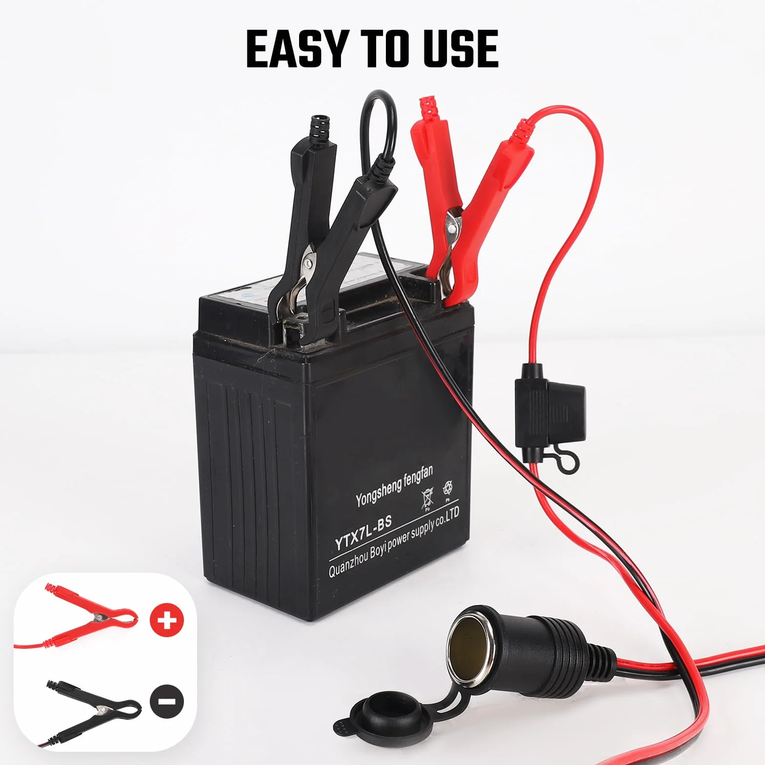 Thlevel Cable de Extensión de Coche Alargador Mechero Coches 12V 24V Pinza de Cocodrilo Eléctrica 3 Metros 16AWG con Fusible de Protección para la Batería Portátil Compresores Inversor