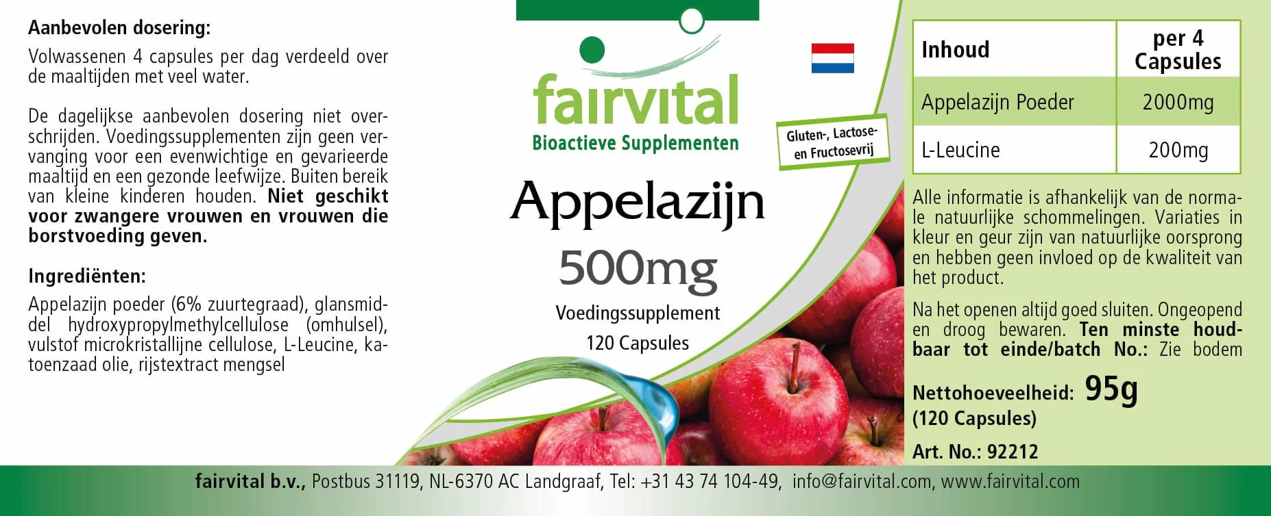Cápsulas de vinagre de manzana, 120 cápsulas, 500mg, veganas, alta dosis