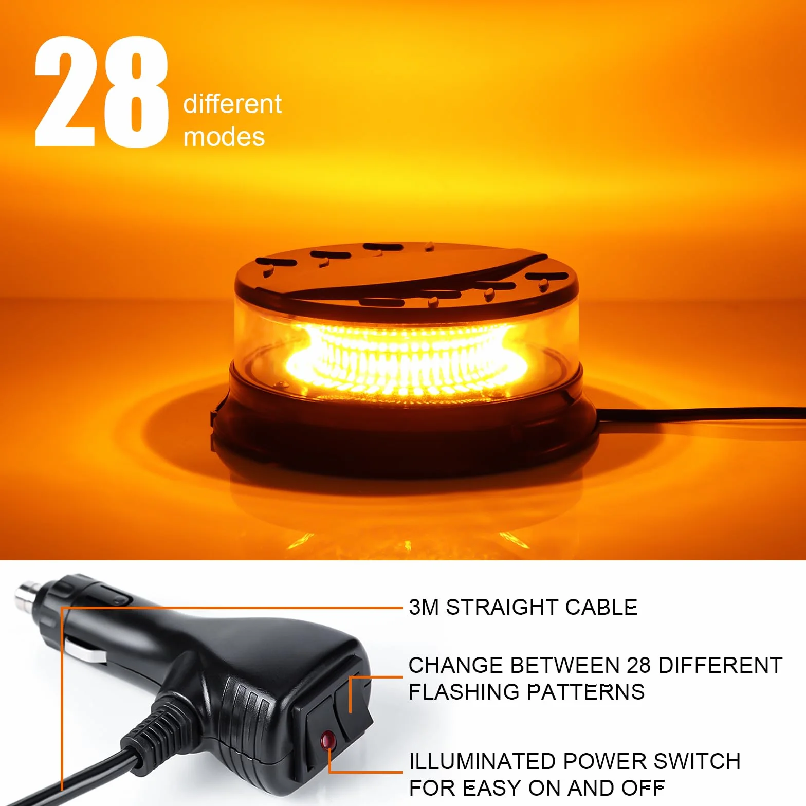 Dinfu Rotativo Luz Estroboscópica LED 12V-24V Faro Giratorio Magnético Amarillo 3m para Vehículos