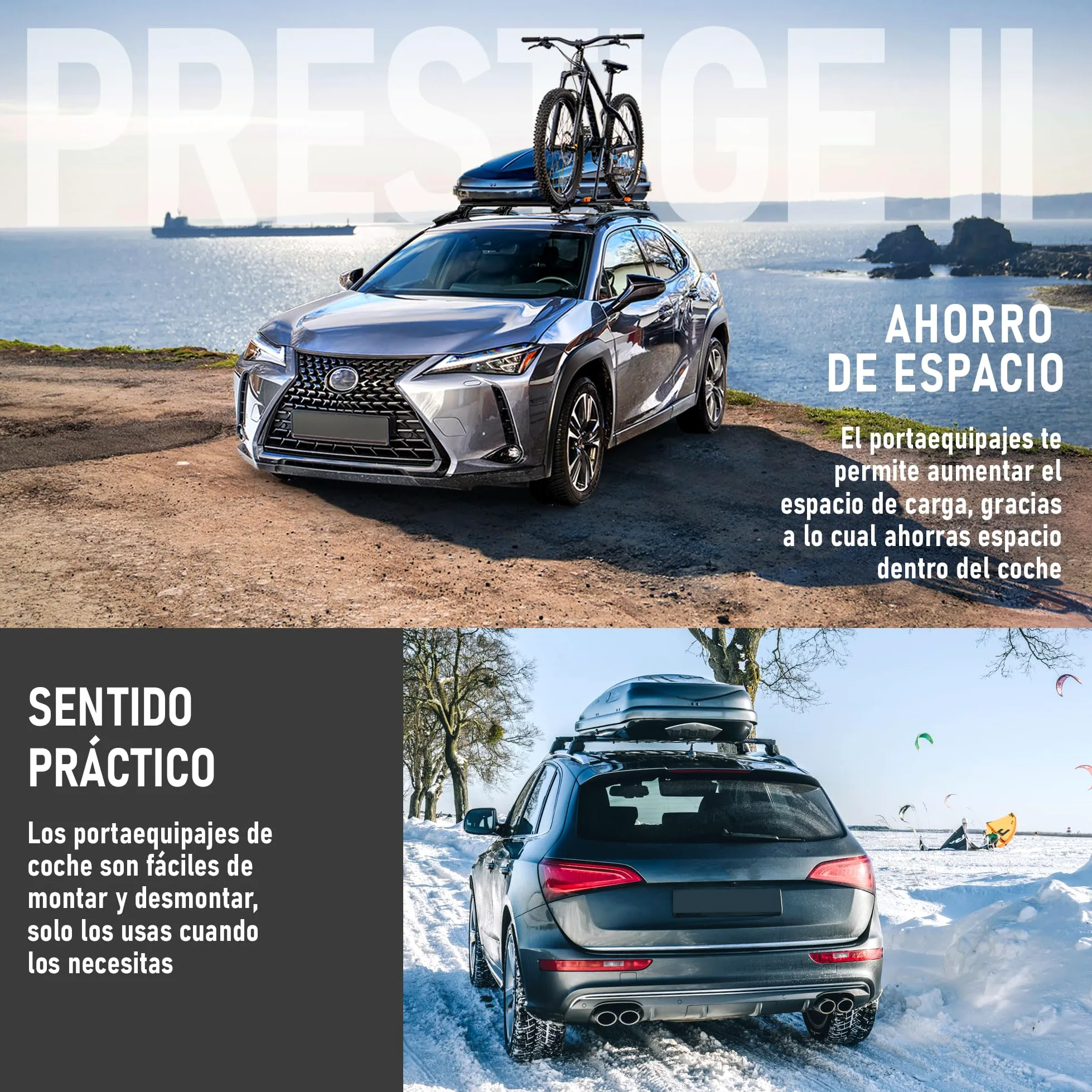AGURI Prestige II | Compatible con Volkswagen T-Roc 2017+ | Portaequipajes de Techo, Barras de Techo | Destinado a Poner Cofres, Soportes y Escaleras | Construcción Ligera y Resistente de Aluminio