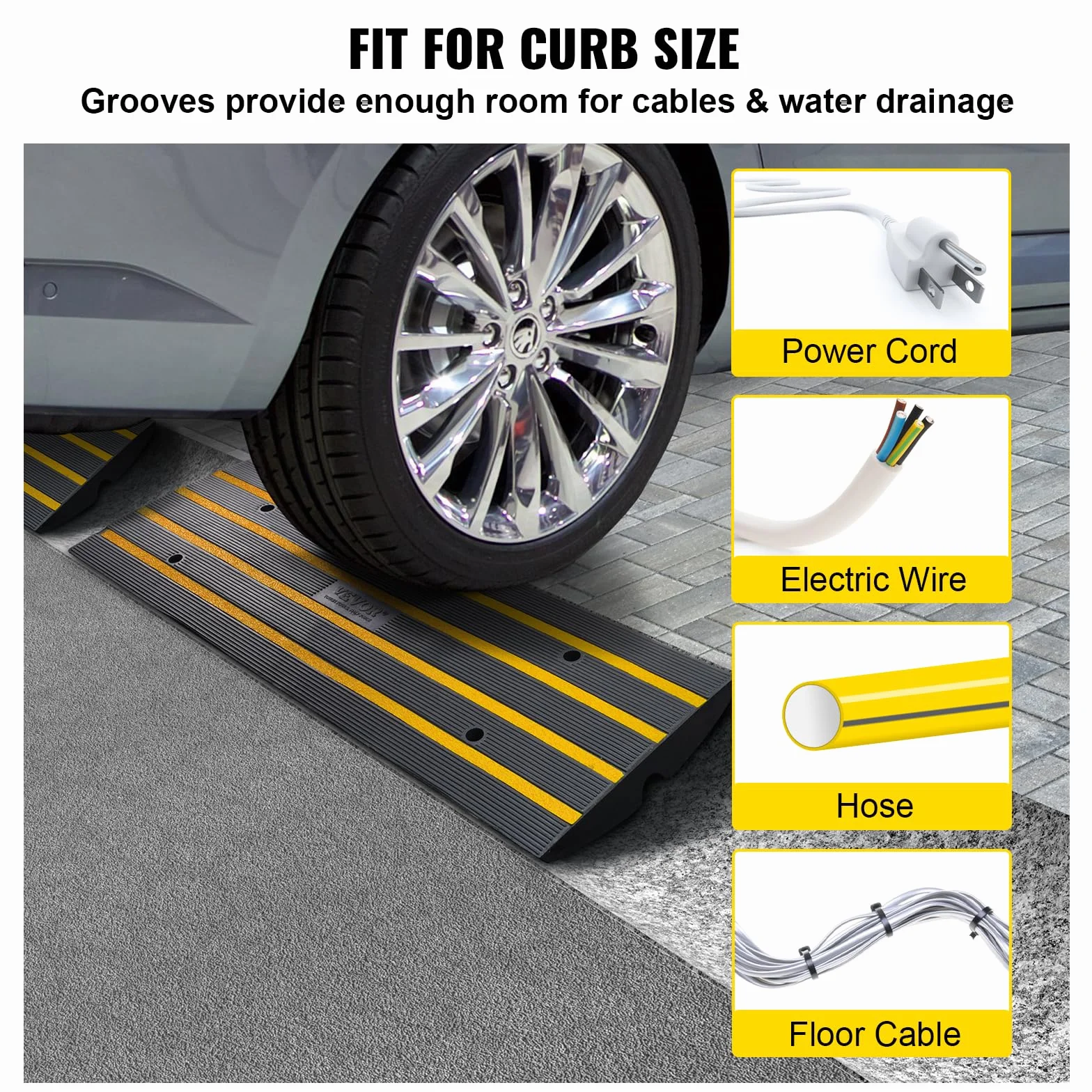 VEVOR Rampa de Umbral 6,5 ​​cm 3 Piezas Rampas de Goma para Acera Carga 15 T Rampa de Acceso para Sillas de Ruedas Antideslizante Extensible para Carga de Muelle Entrada de Garaje 122x40,5x6,5 cm