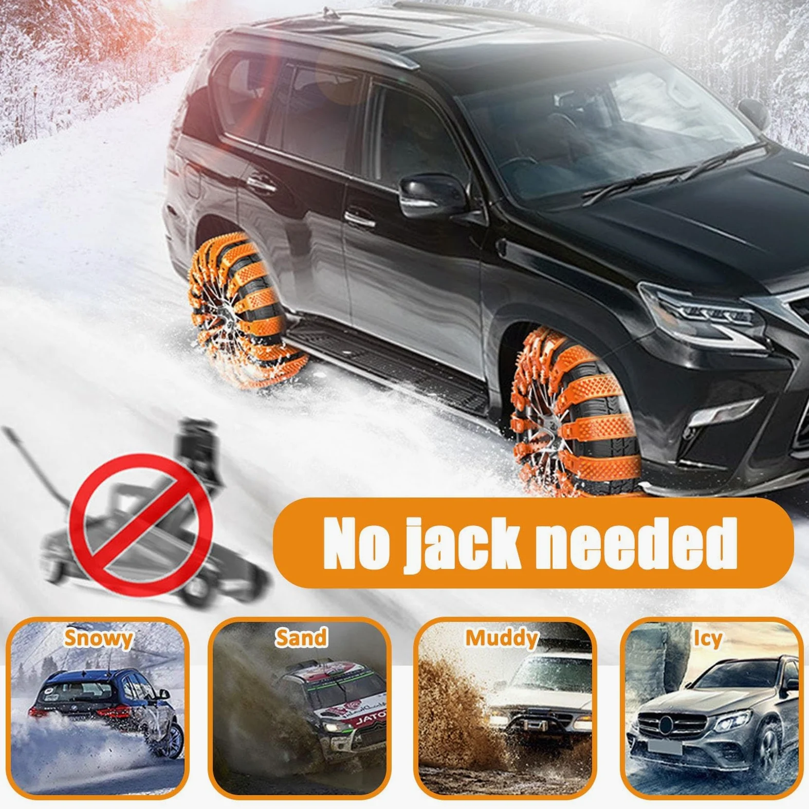 Cadena de Nieve 10 Unidades, Universal Cadena de Nieve para Coche, Cadenas Antideslizantes para Neumáticos de Nieve, Para coches, SUV y camionetas, Ancho 165-275mm(Orange,40PCS)
