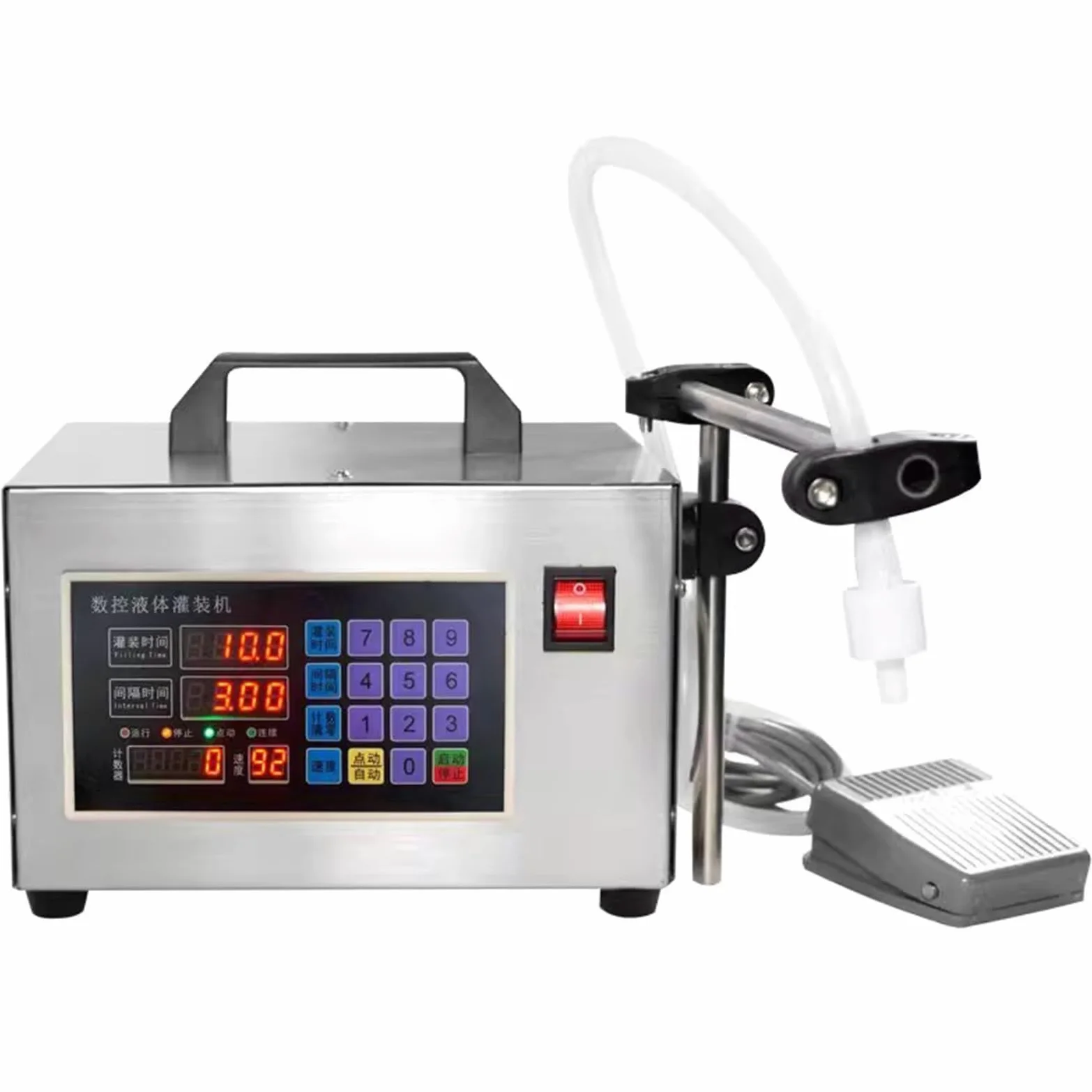 Máquina llenadora de líquidos, máquina llenadora de Botellas con Control Digital, llenadora automática de Botellas, con Panel CNC, manija, Soporte móvil, para Agua, café, Bebidas y Leche.