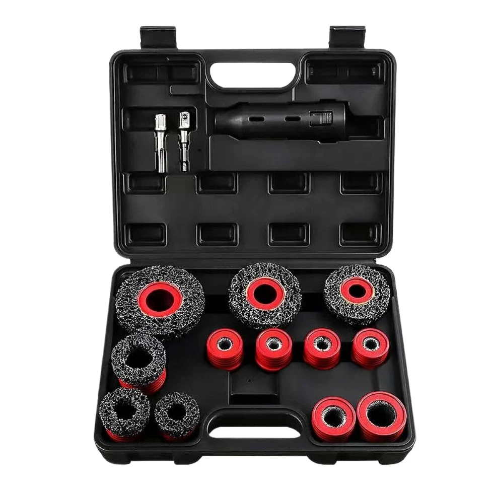 Cepillo de Limpieza de Pernos de Rueda de Coche, Herramienta Manual de eliminación de óxido, 15 Uds., 12-28mm