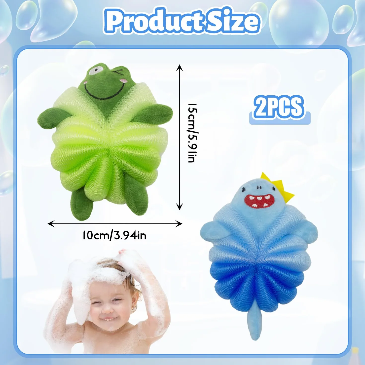 Esponjas de Baño Infantiles con Motivos Animales Tiburón y Rana