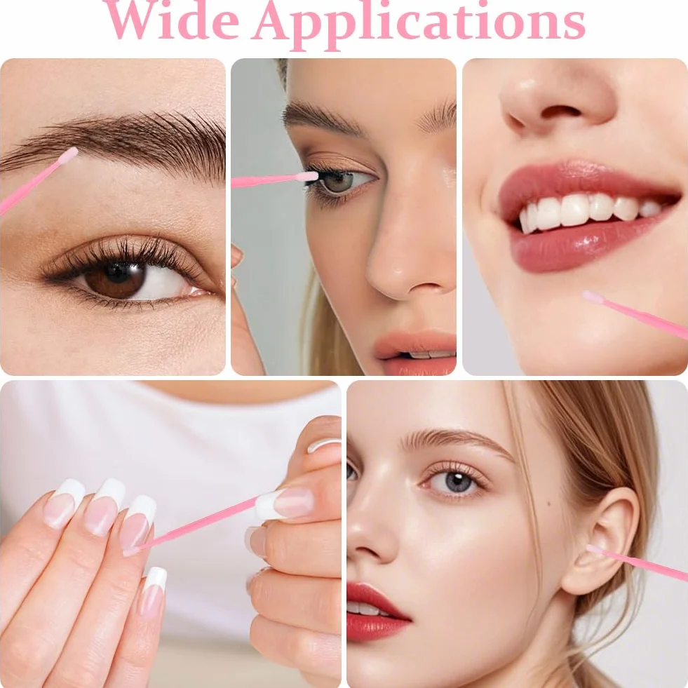 200 PCS Microcepillos Aplicadores Desechables, Ultrafeine Microbrush para Extracción de Pestañas y Maquillaje, Rosa