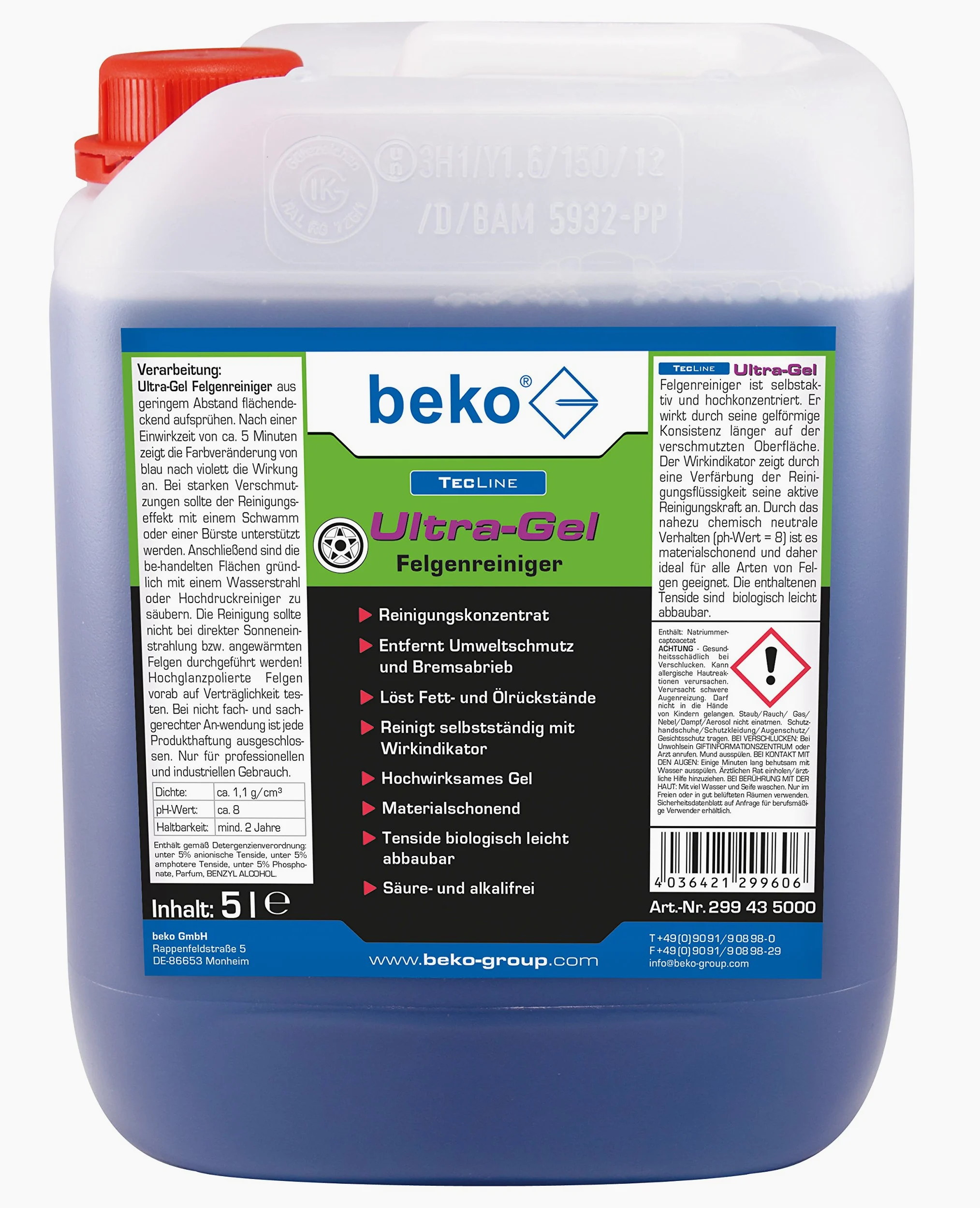 Beko Bek de 299430030 Tecline – Limpiador en gel para llantas 30 L Bidón, color