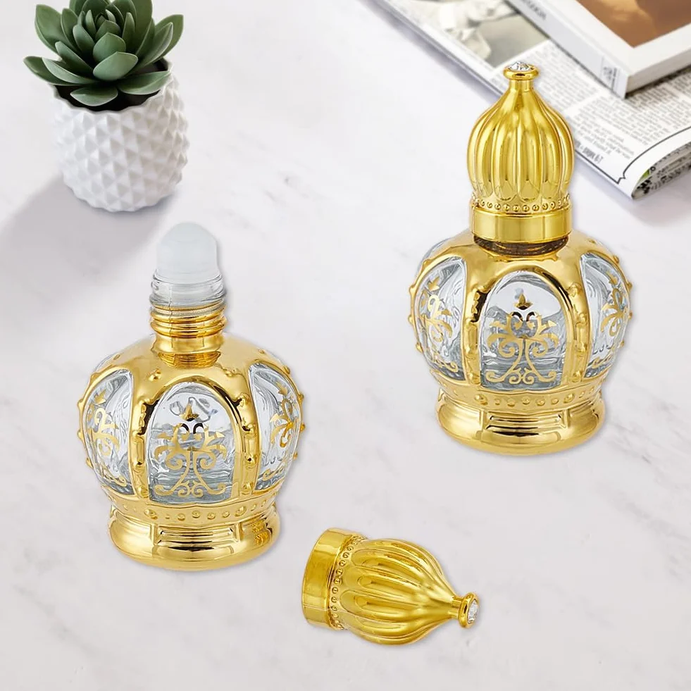 CREATCABIN 4 Unidad Frascos Roll-On 15 ml Perfume Aceite Árabe Vidrio Dorado Vacío Recargable Tapas Viajes