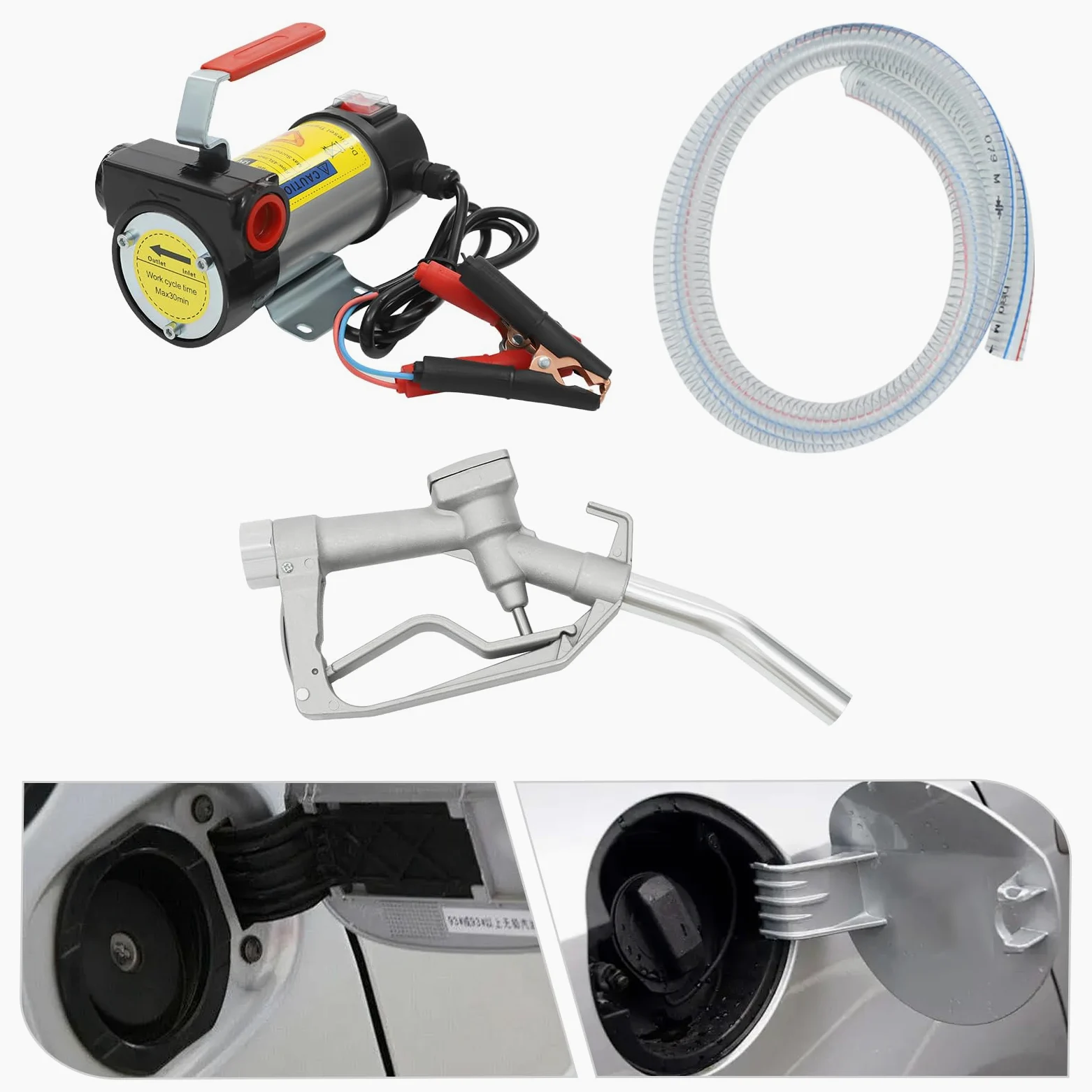 45 l/9,9 gal Kit de bomba de aspiración diésel de 12 V con boquillas y mangueras para transferencia de diésel, bomba diésel autocebante DC con una potencia máxima de 200 W