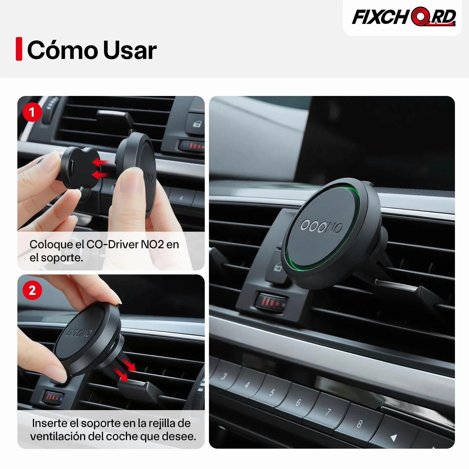 Soporte Magnético para Rejilla de Aire Acondicionado de Coche OOONO CO-Driver NO2, 1 Unidad de Soporte Magnético con Imanes Integrados Compatible con la Alarma de Radar OOONO NO2