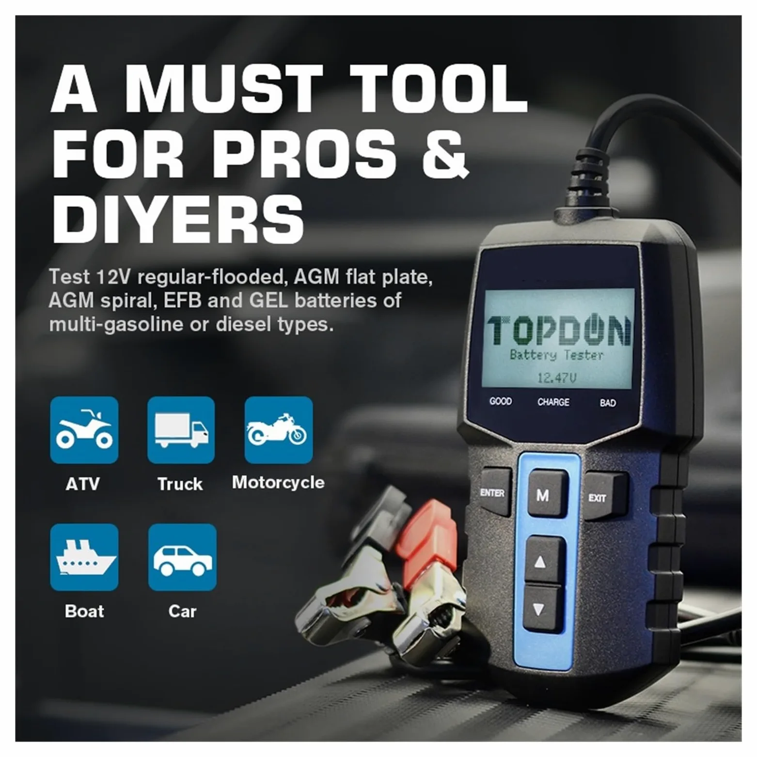 Comprobador de baterias, Probador de batería de coche BT100, probador de batería de diagnóstico automotriz Digital, herramienta de escáner de carga de arranque de vehículo