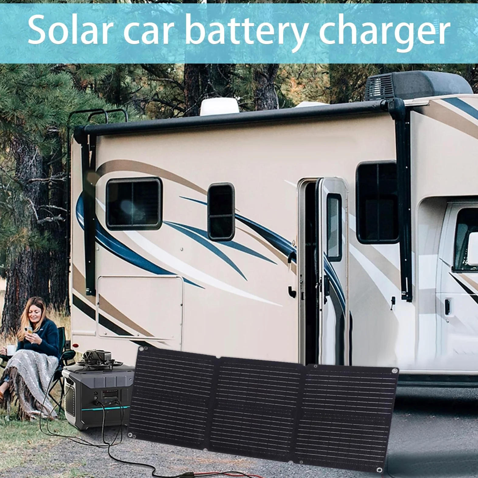 Mantenedor de Cargadores de batería de automóvil Solar, Cargador de batería | 12-24V Automático, mantenedor flexible impermeable plega