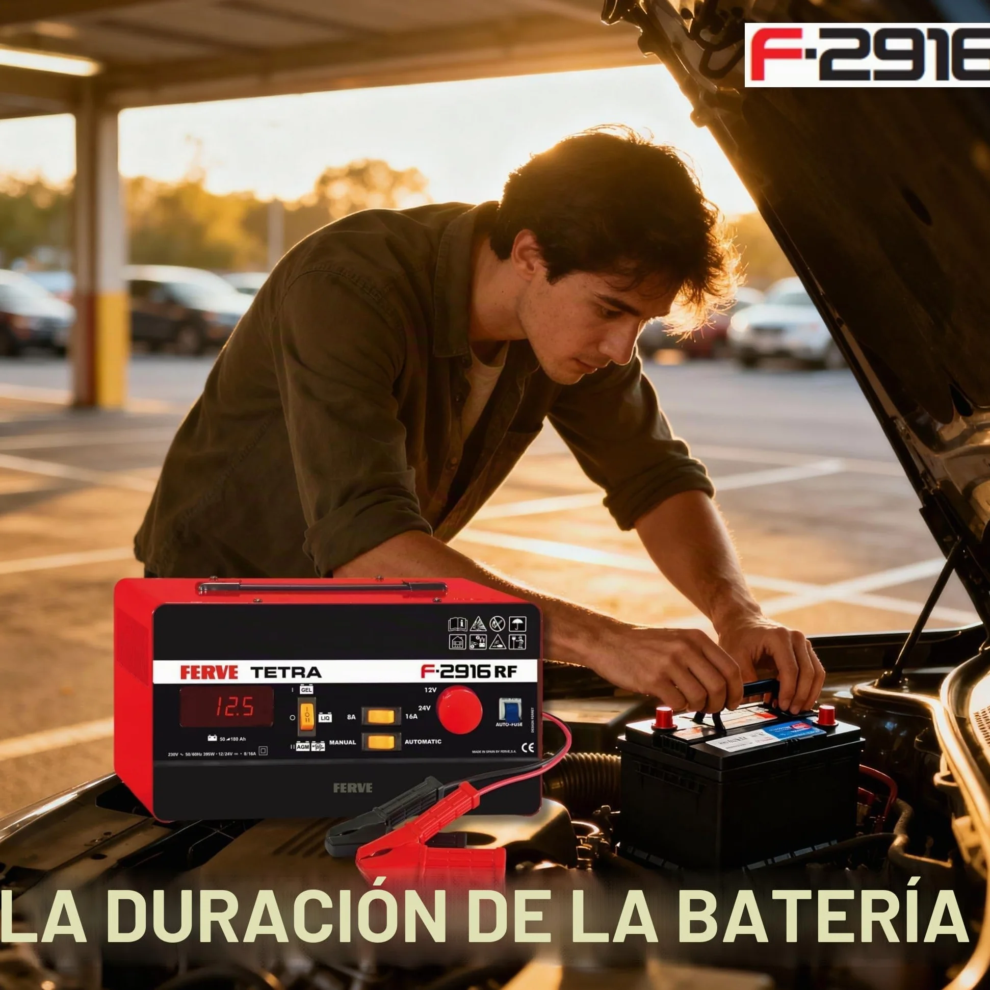 Ferve F-2916 Cargador de Bateria Manual y Automático - Mantenedor Inteligente 8-16A 12/24V - Ideal para Auto, Moto y Camión – Test de Batería y Alternador - Tecnología RF - Para Baterías Plomo-ácido