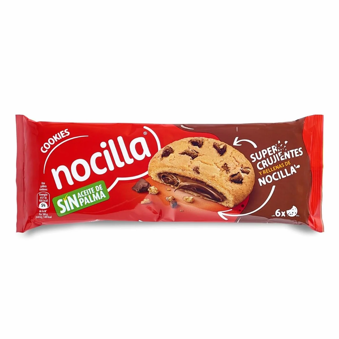 Nocilla Cookies Original Galletas con Gota de Chocolate Rellenas con Crema de Cacao con Avellanas Pack 6 Unidades 120g