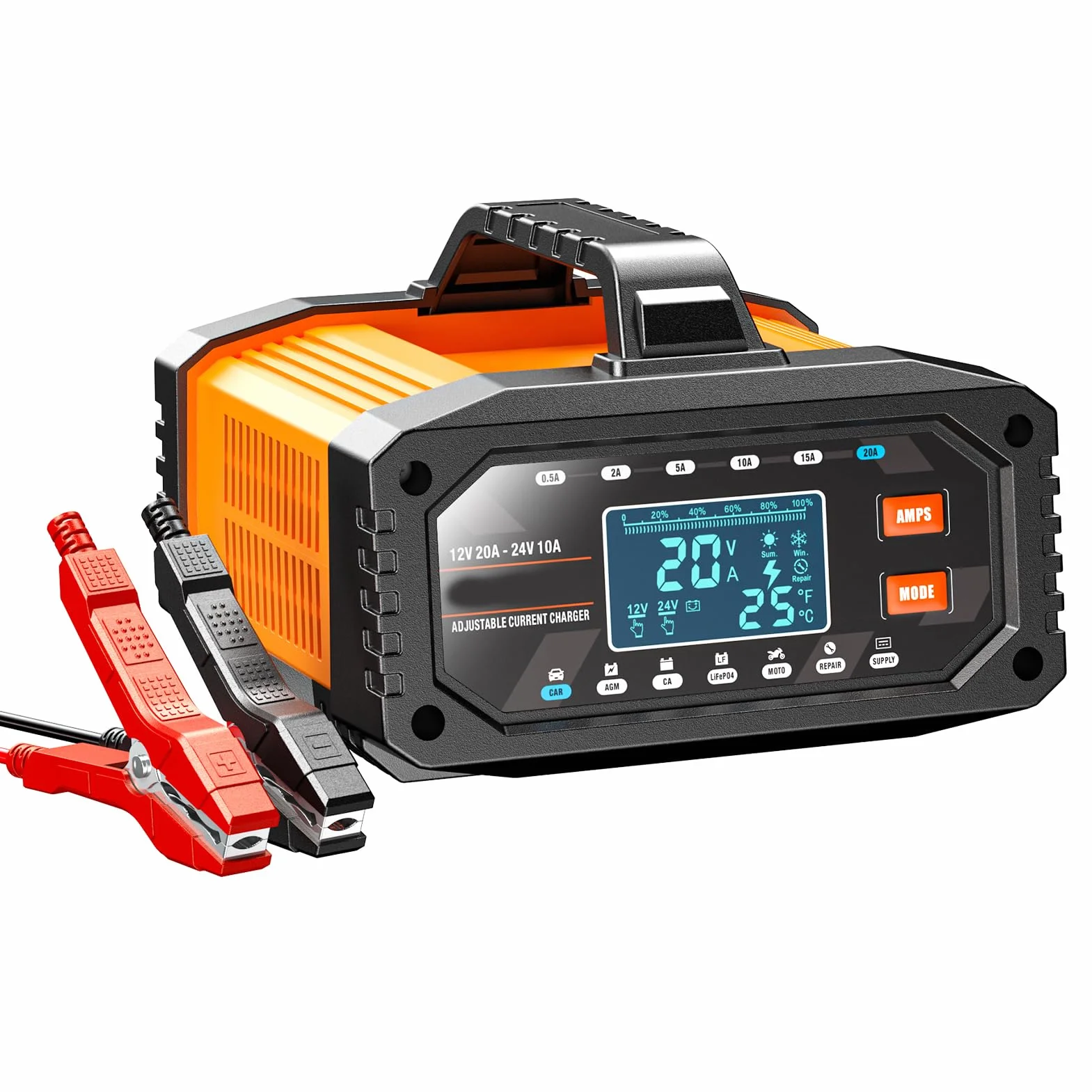 CHICIRIS Cargador de Batería 12V 20A 24V 10A, Mantenimiento Inteligente Automático Desulfatador con Modo de Reparación de 16A para Baterías de Coche, Moto, Camión, Barco (Enchufe de la UE)