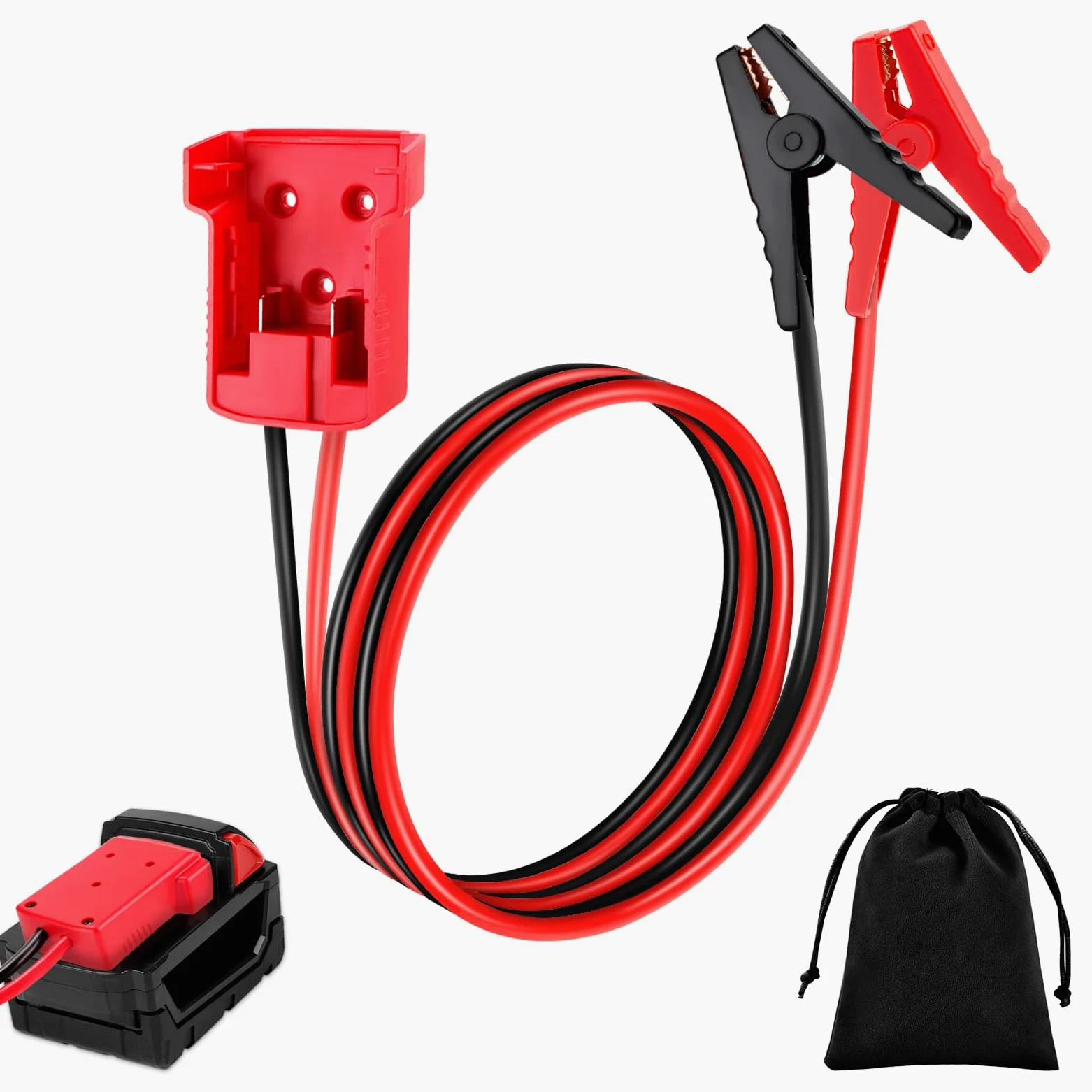 Cables de arranque para batería Milwaukee M18 de 18 V, cable de refuerzo de silicona 8AWG de 2 pies con clips de cocodrilo, arranque de salto para coche, camión, RV y herramientas de carga, resistente