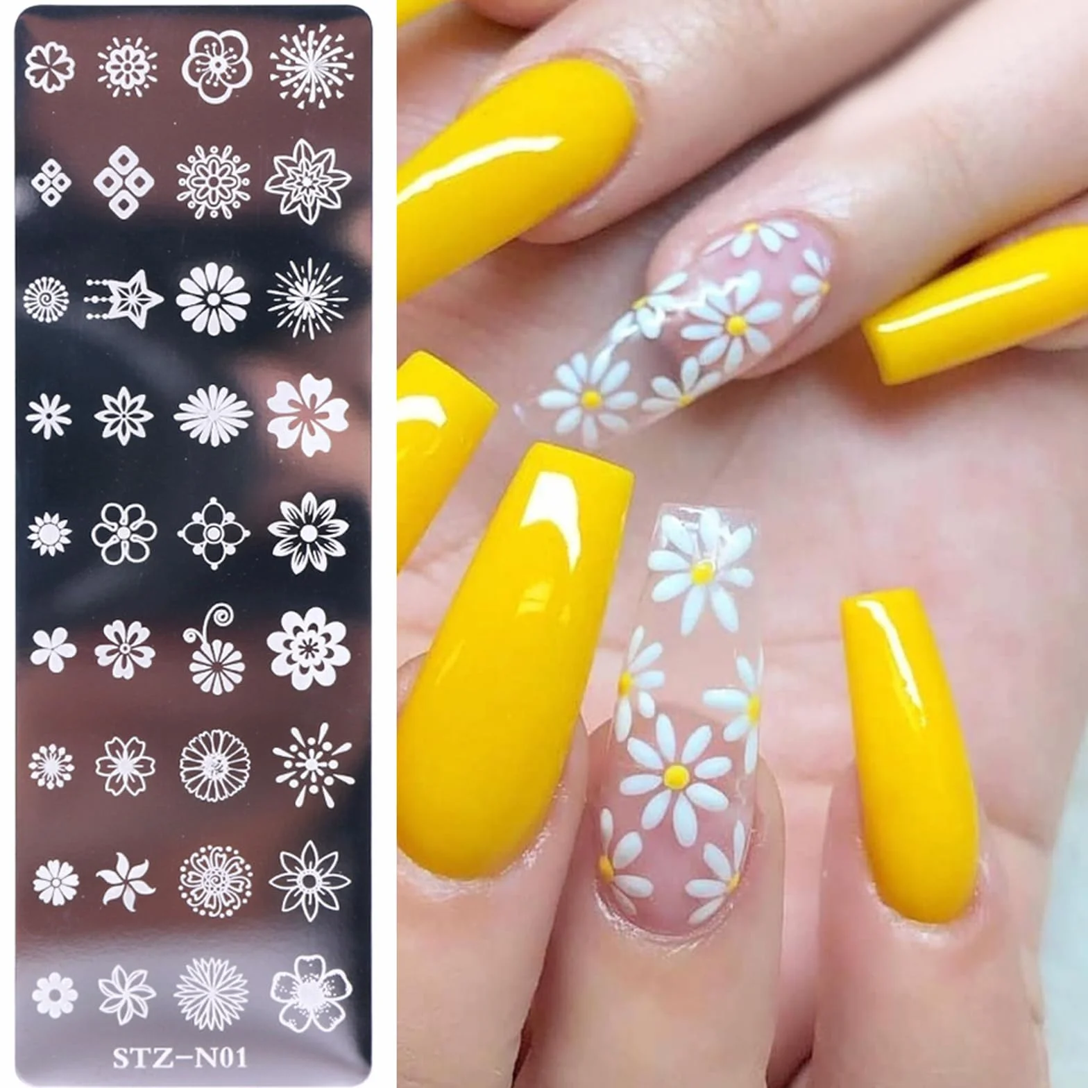 Piezas Nail Art Stamping Placas Uñas con Patrón Mariposa Flor Penacho para Salón