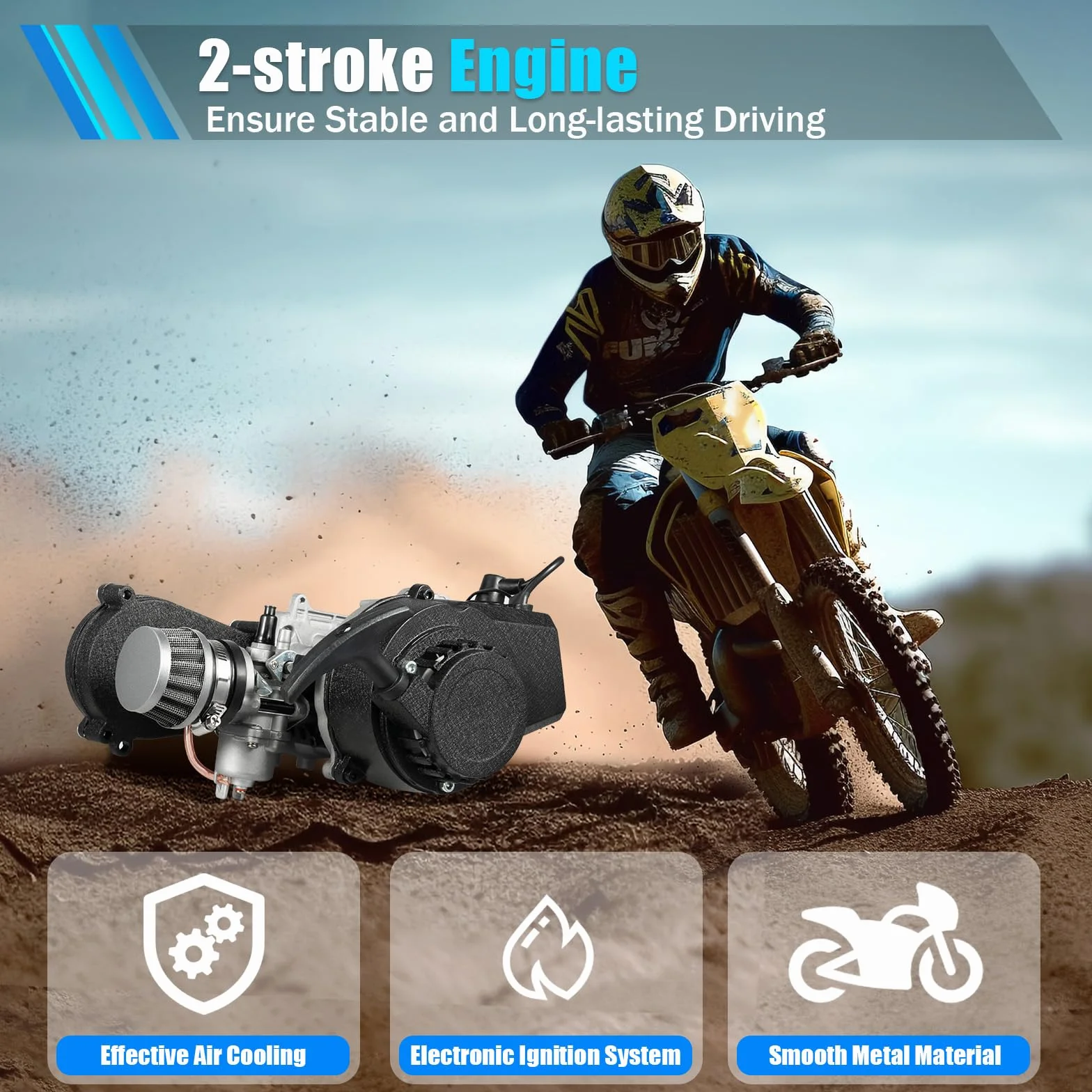 Mini motor de 49 cc, motor de 2 tiempos, motor completo, mini engranaje, carburador de bolsillo, motor de un solo cilindro, motor completo, para mini Pocket Dirt Bike ATV