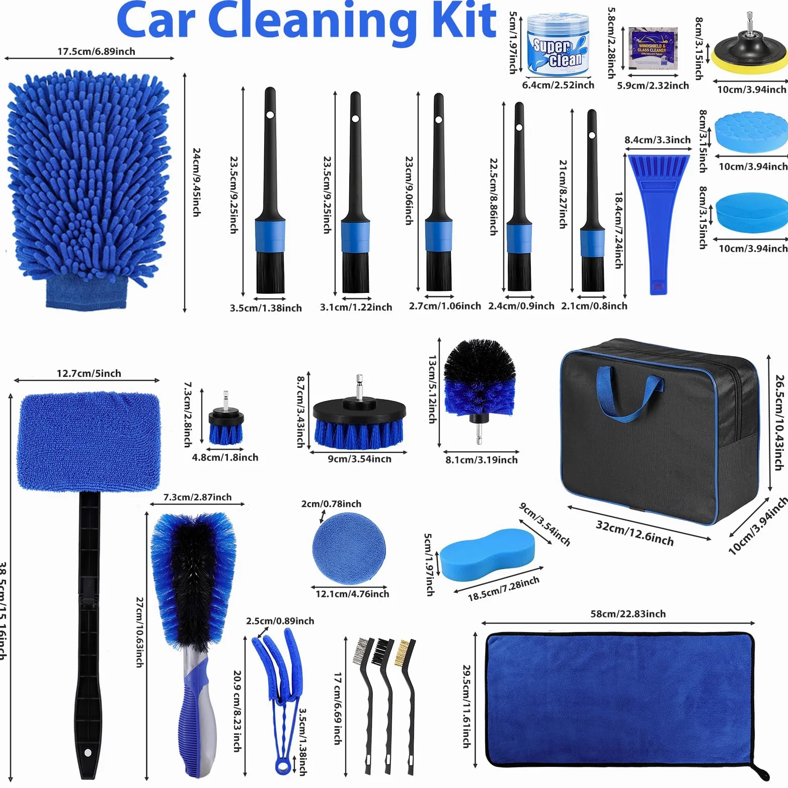 Kit de lavado de coche de 34 piezas, kit de limpieza de coche, juego de cepillos de taladro para detalles de automóviles, cera de coche, guante de lavado para coche, motocicleta, bicicleta, limpieza