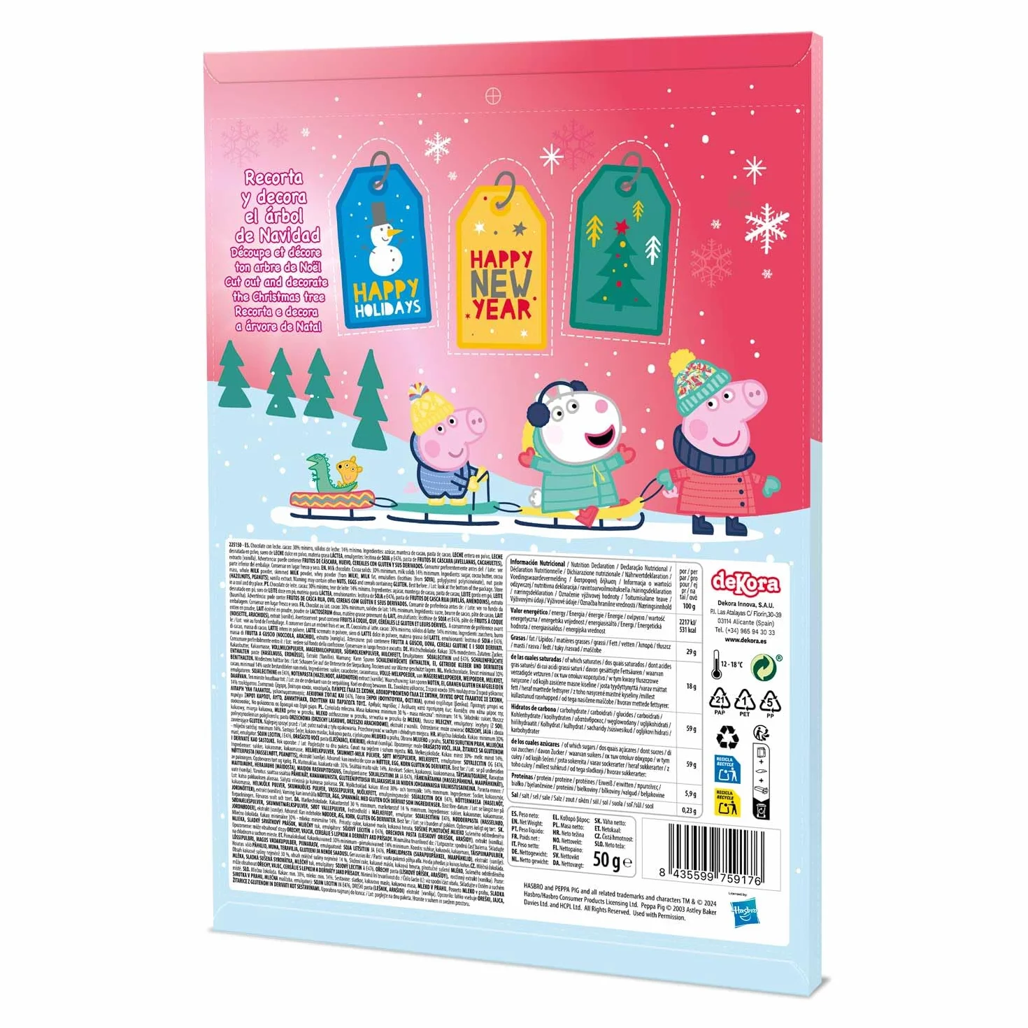 Calendario de adviento Peppa Pig 24 chocolatinas 50g chocolate con leche colorantes naturales Navidad