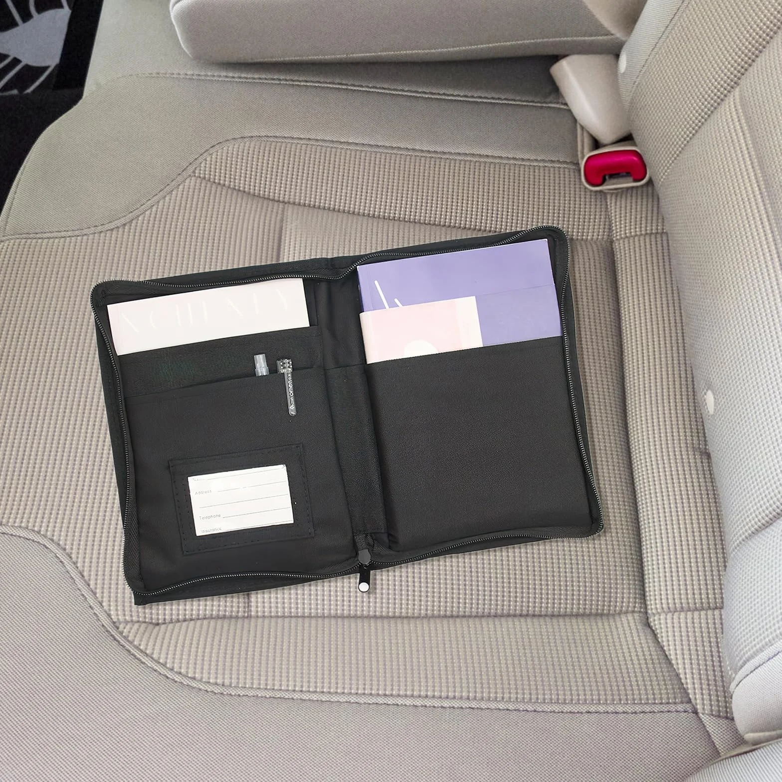 TNSLAND Carpeta de Coche Organizador de Guantera, Manual de Coche, Organizador Portátil de Documentos con Compartimento para Tarjetas de Carné de Conducir