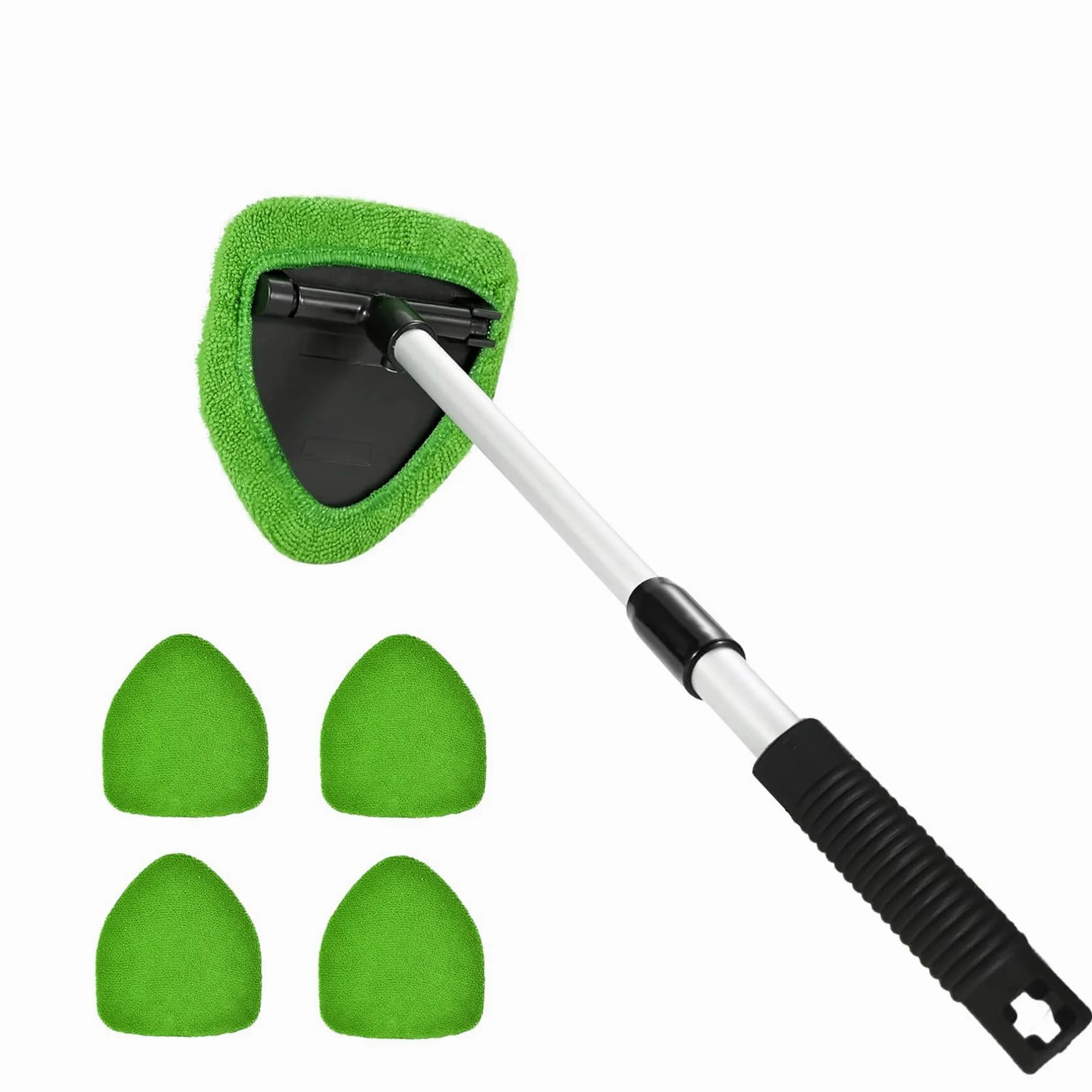 Herramienta de limpieza de parabrisas, limpiador de ventanas de coche, limpiador de parabrisas con 4 almohadillas de microfibra lavables reutilizables y mango extensible, kit de limpieza