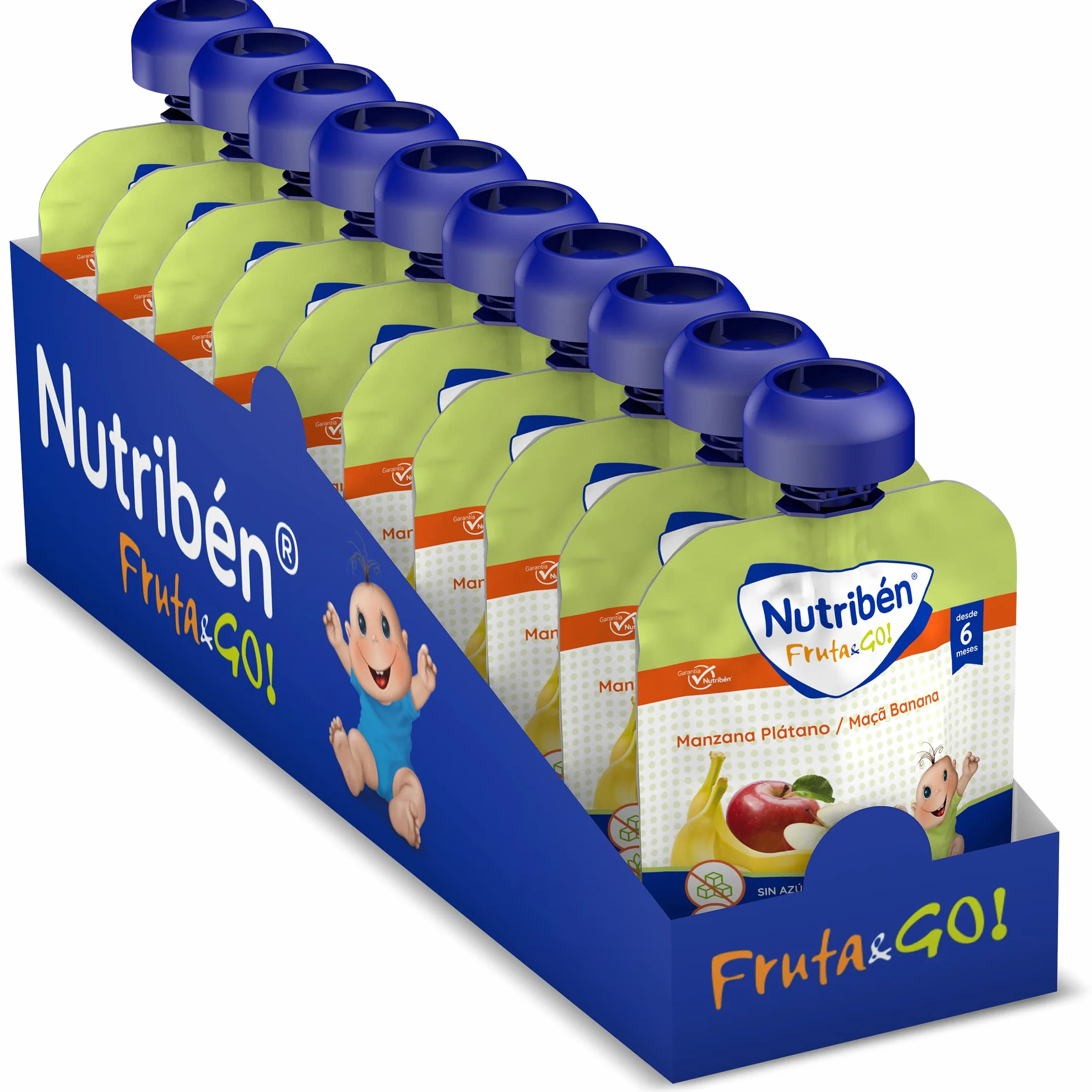 Nutribén Fruta And Go Bolsita de puré de Frutas 100% Natural Manzana Plátano Pack 10 unidades x 90g