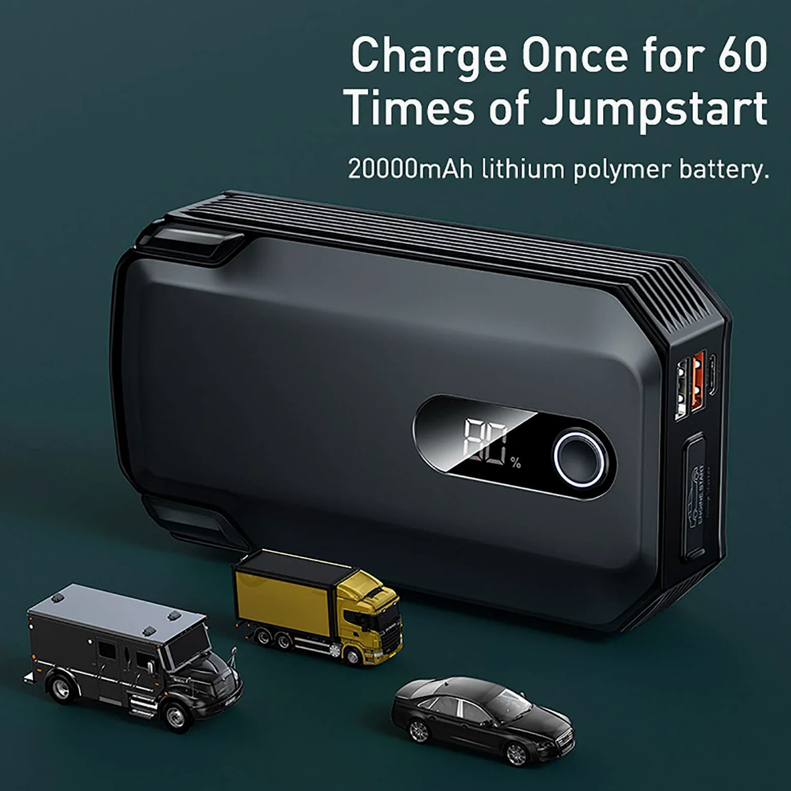 20000mAh Vehículo Jump Starter Banco de Energía 2000A 12V Arrancador de Batería de Coche Portátil Emergencia Auto Booster Energy MAX Device