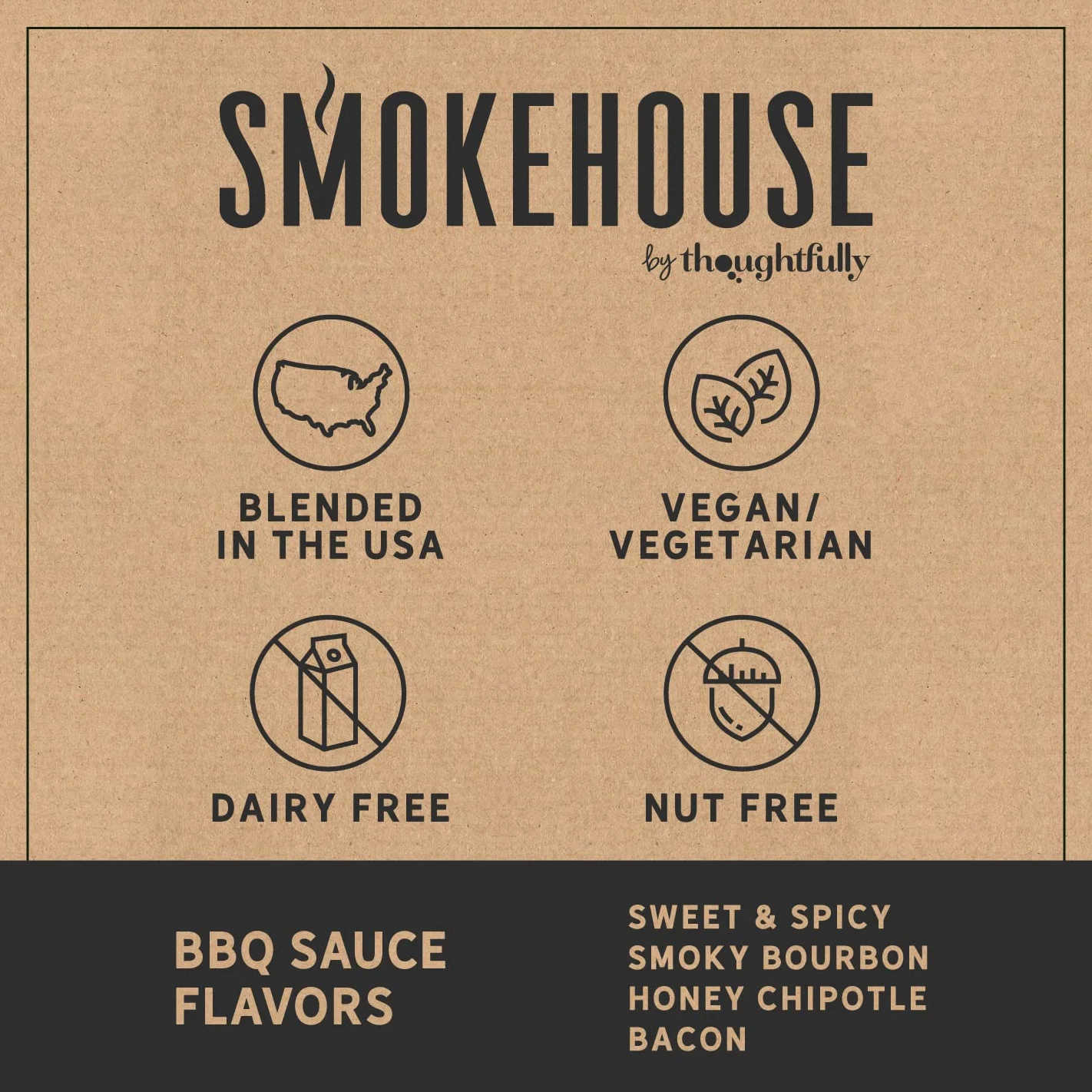 Smokehouse by Thoughtfully Juego de 4 salsas para barbacoa gourmet chipotle miel bourbon ahumado dulce picante tocino