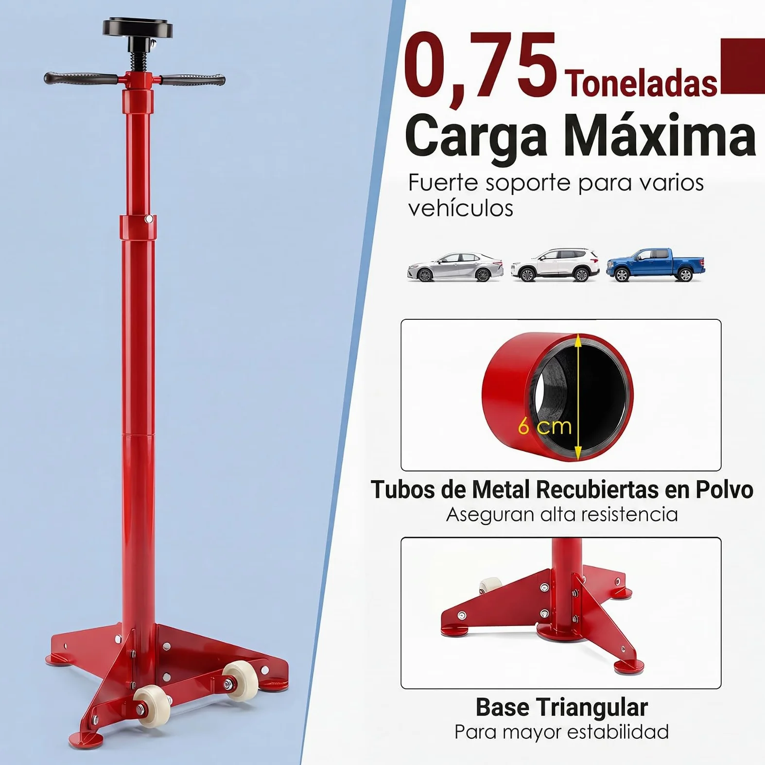 COSTWAY Soporte de Gato, Gato Telescópico con Ruedas, Capacidad de 750 kg | Altura Regulable de 97,5-191,5 cm, Asas Antideslizantes, Plataforma de Goma, para Tareas de Reparación
