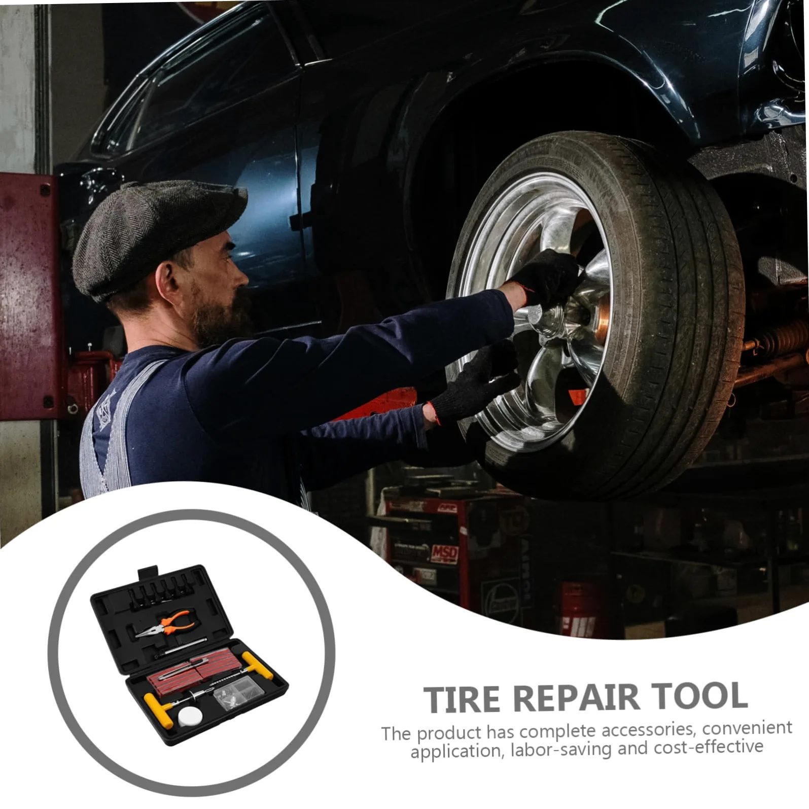 GLEAVI Kit de Reparación de Neumáticos para Coche, 100 Piezas, Portátil y Ligero, de Acero y Goma, para Reparación de Coche Momento