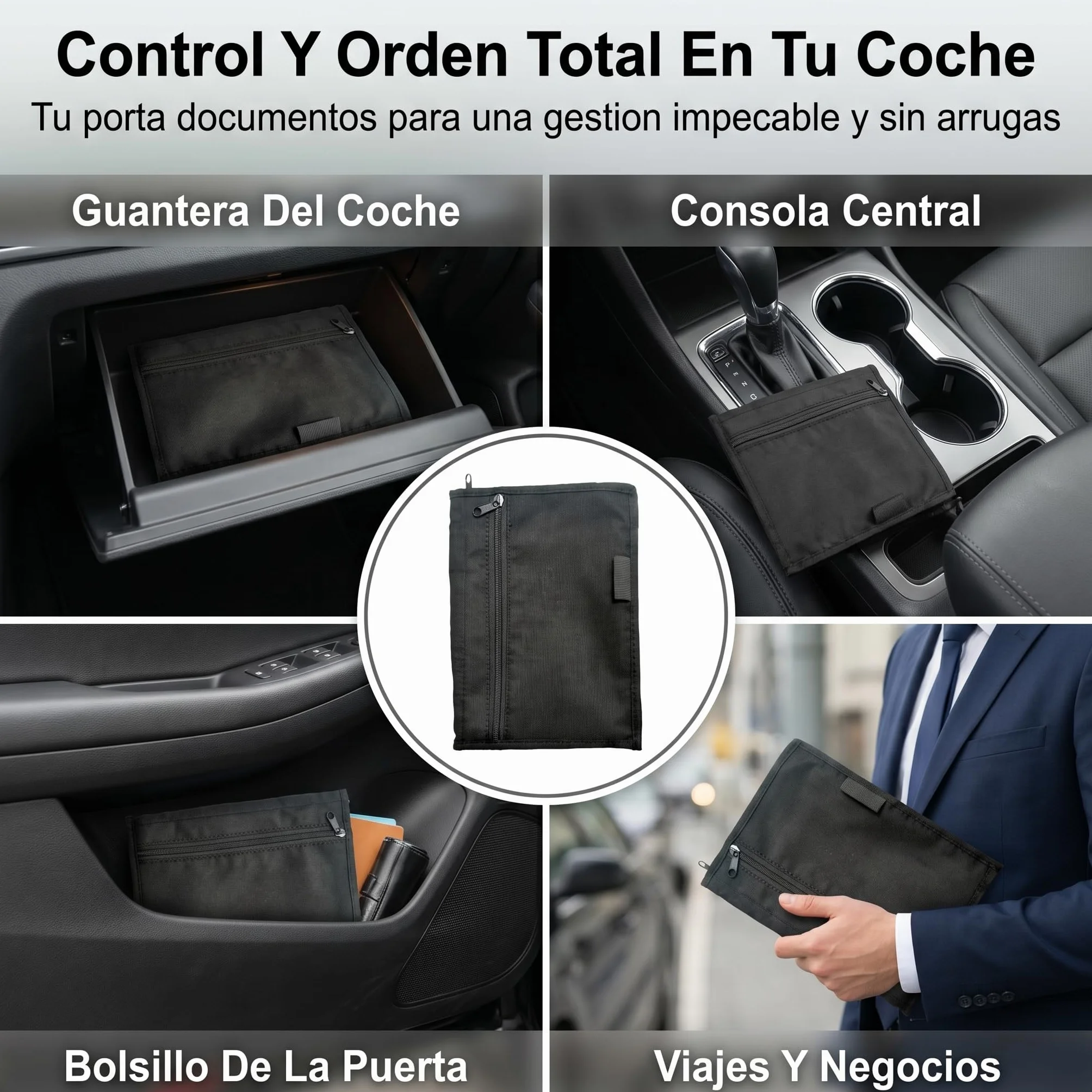 Organizador de Coche para Guanteras, Carpeta Portadocumentos con Múltiples Bolsillos para Manuales y Tarjetas, Estuche de Almacenamiento para Documentación del Vehículo, Negro