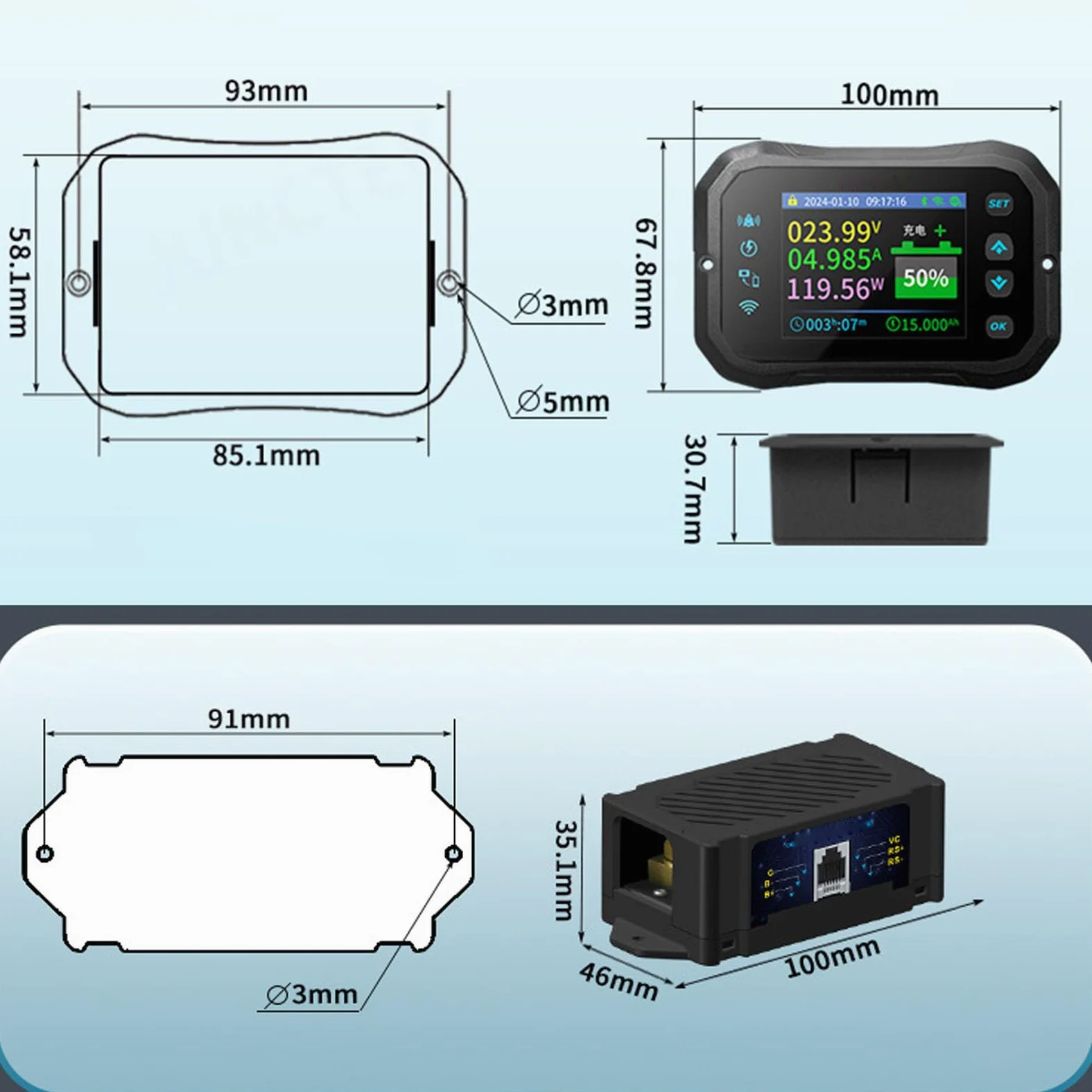 Probador de Coulomb, Control Remoto Wifi 10-100V 100A Voltímetro Digital Amperímetro Capacidad de la Batería Energía Electricidad AH Medidor de Voltaje Zumbador Incorporado