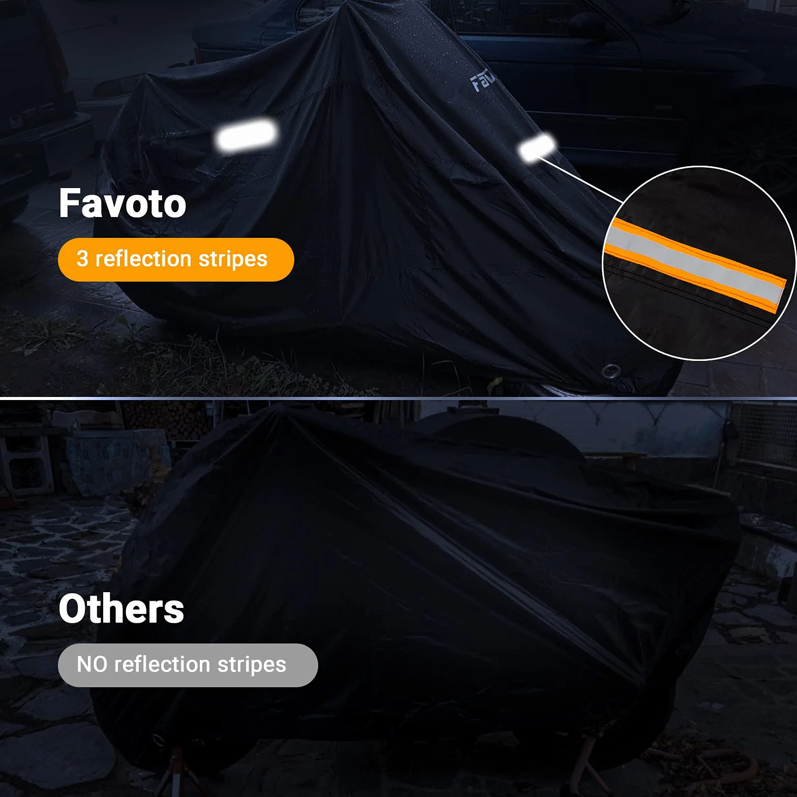 Favoto Funda para Moto Cubierta de la Motocicleta 210T Protectora Poliéster con Banda Reflectante a Prueba de Sol Agua Lluvia Polvo Viento Nieve Excremento de Pájaro al Aire Libre XXL 245cm