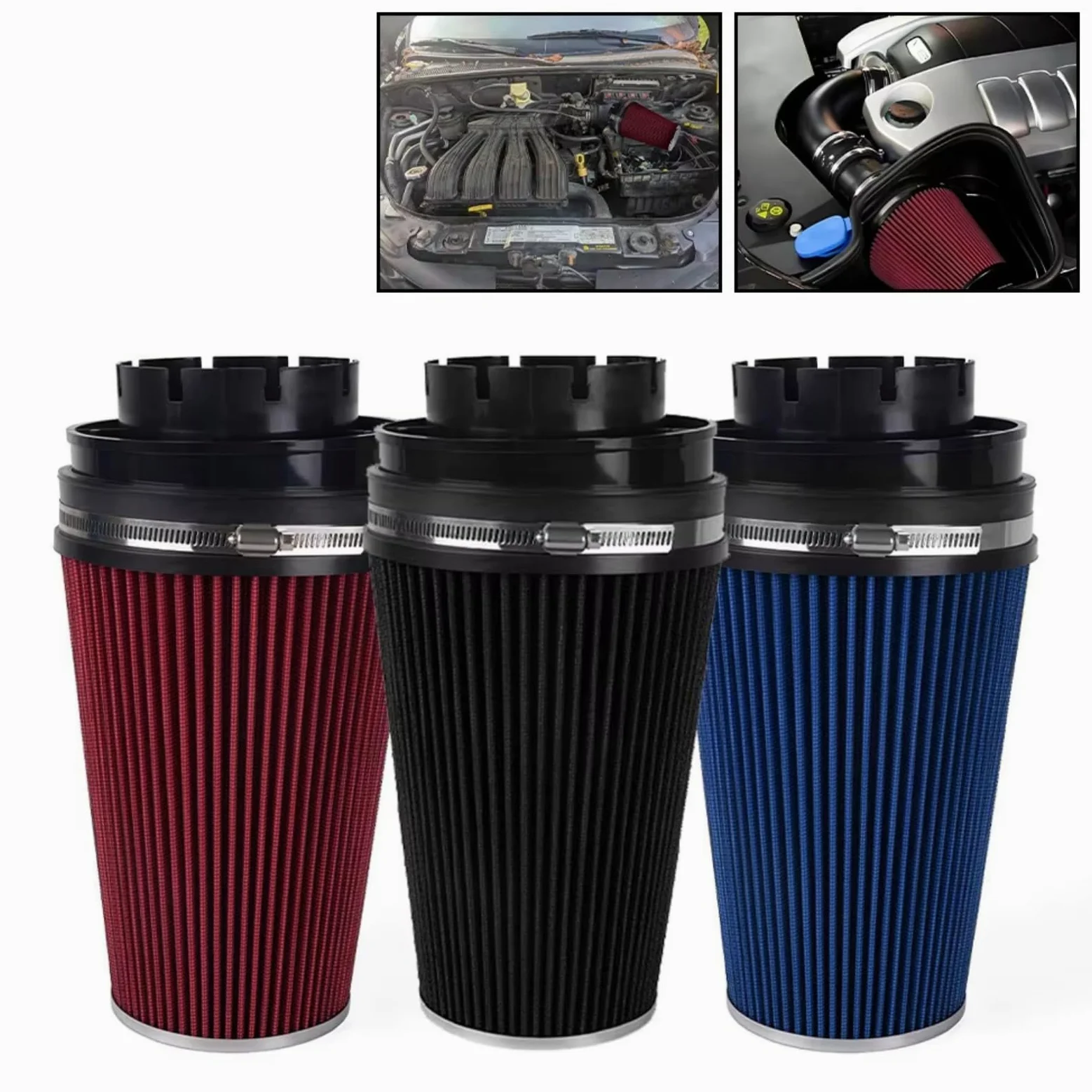 4 Pulgadas 102 Mm Para Alto Flujo Filtro Aire Seco Universal Coche filtro de aire motor | Piezas de modificación del motor de coche del filtro de entrada de aire con cabeza de seta(Black)