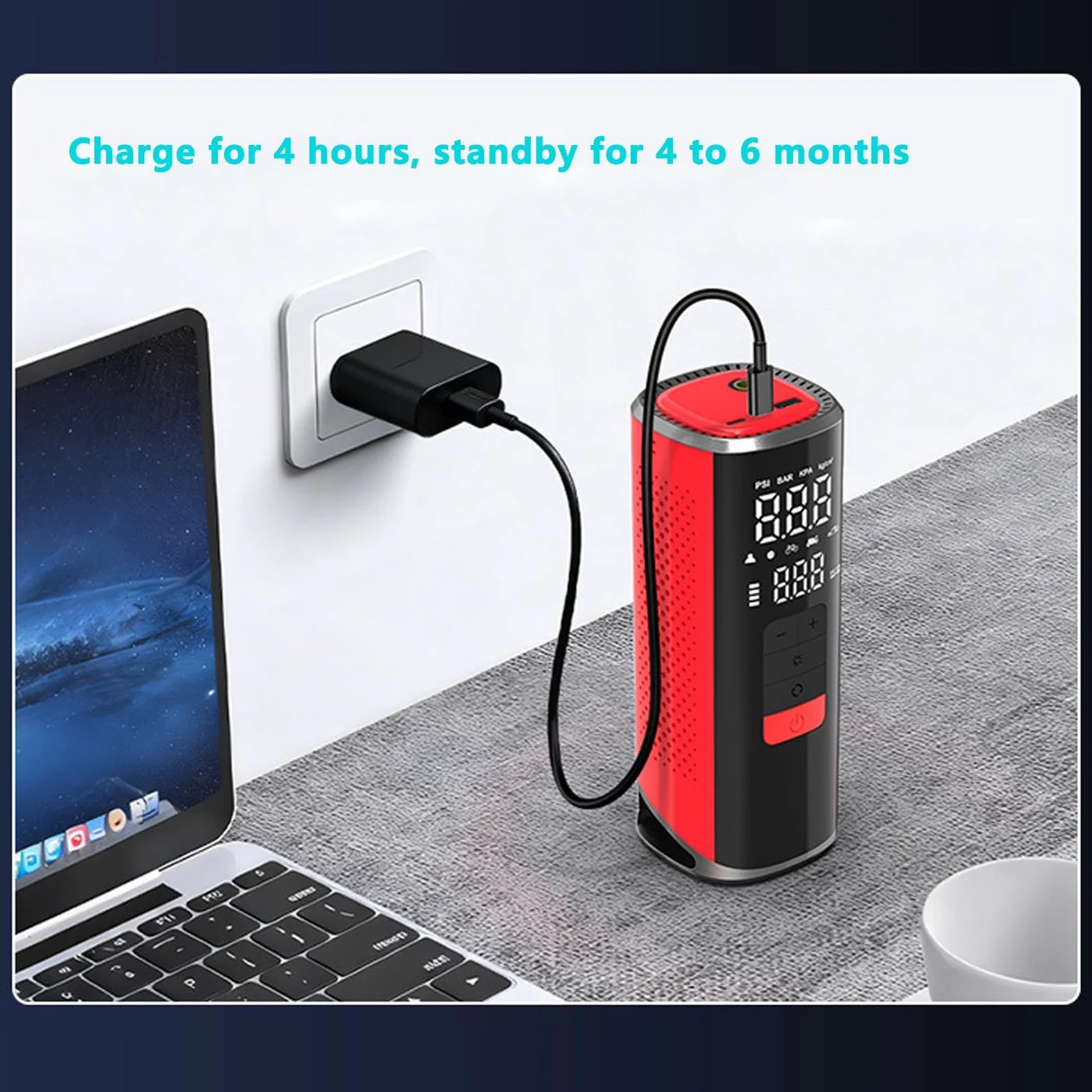 Inflador Neumáticos Recargable 12V Portátil, Compresor Digital Apagado Automático Luz LED SOS Power Bank para Coche Moto Bicicleta,Amarillo
