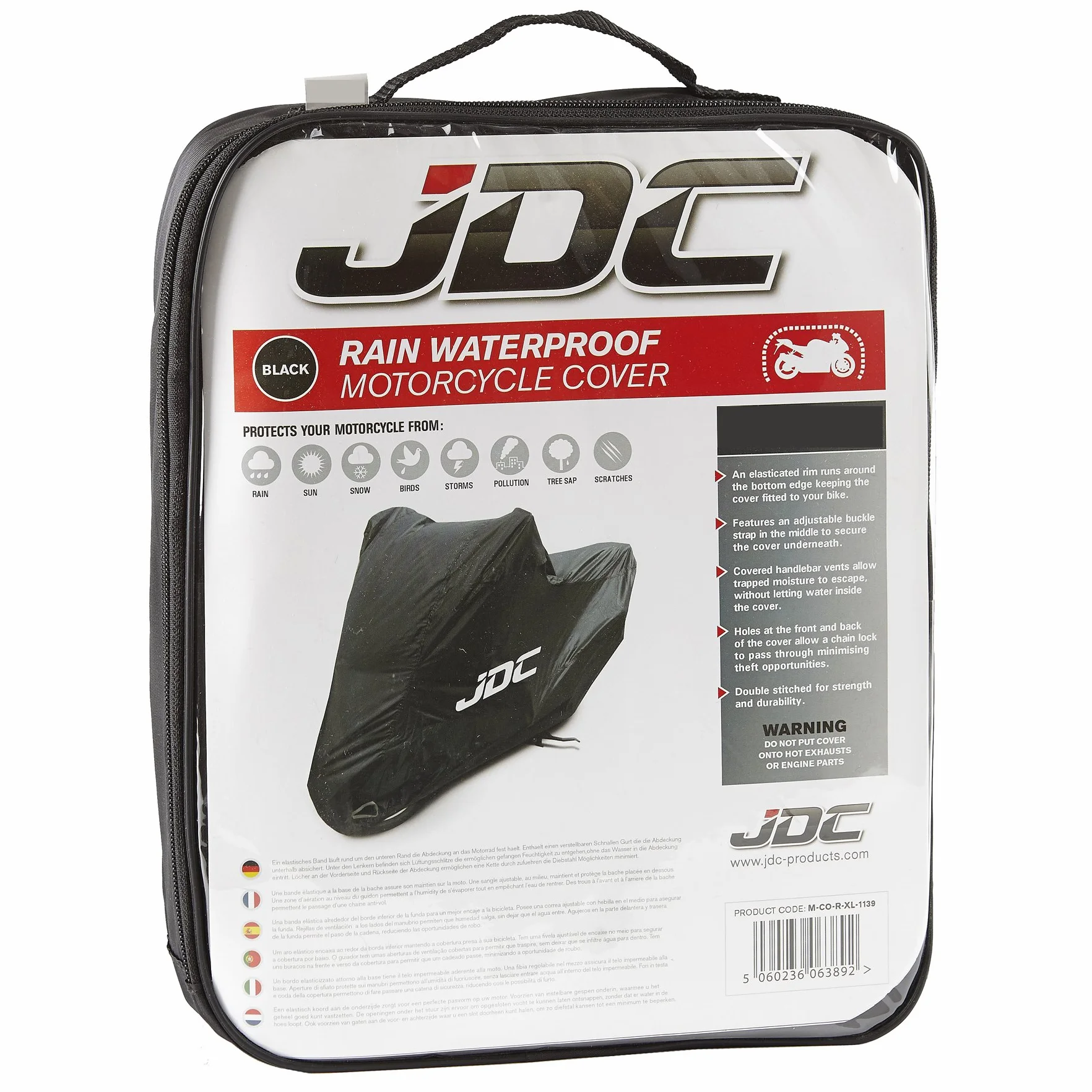 JDC Cubierta Impermeable De La Motocicleta - Negro - Rain - XL Tall Baúl